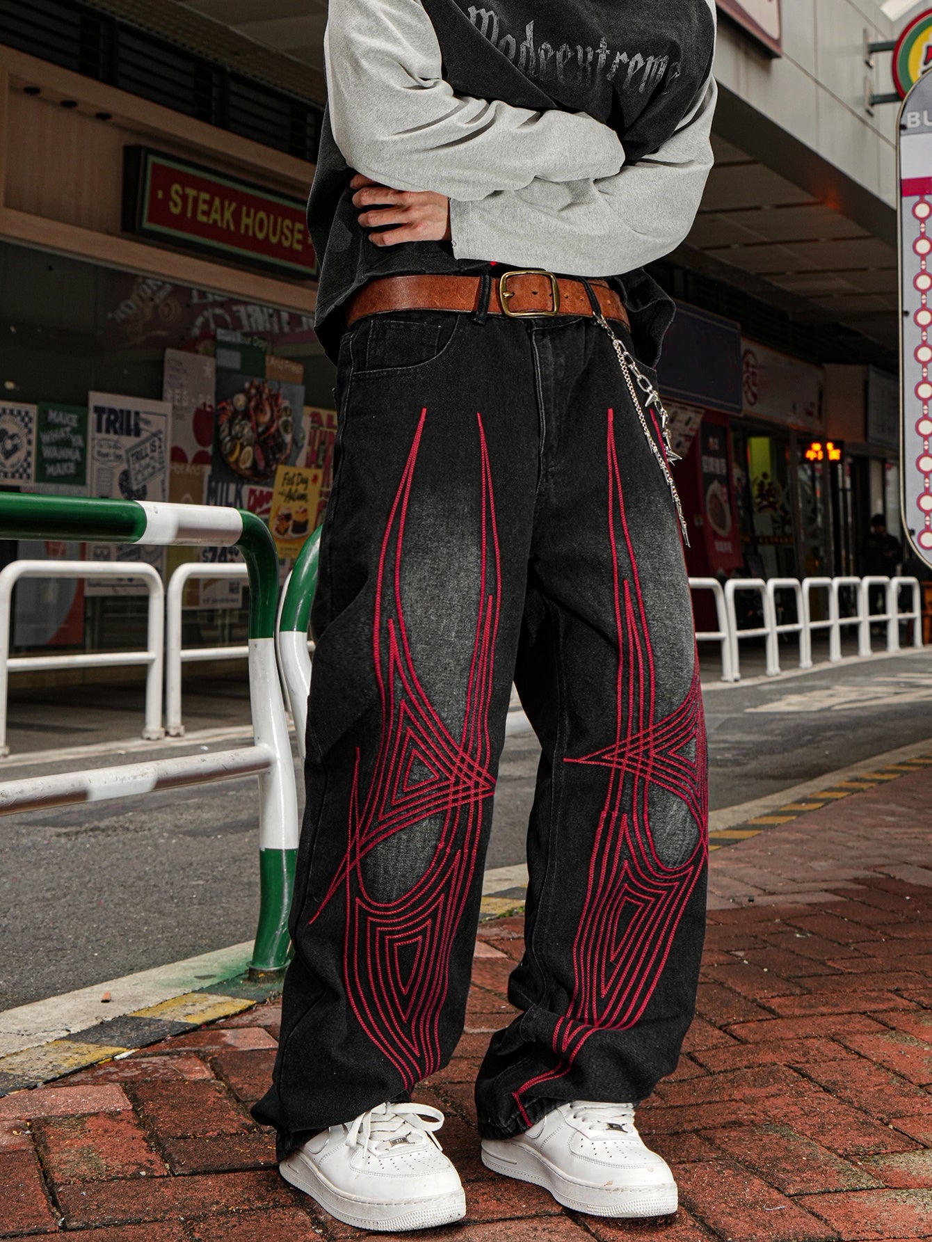 Black Embroidered Jeans