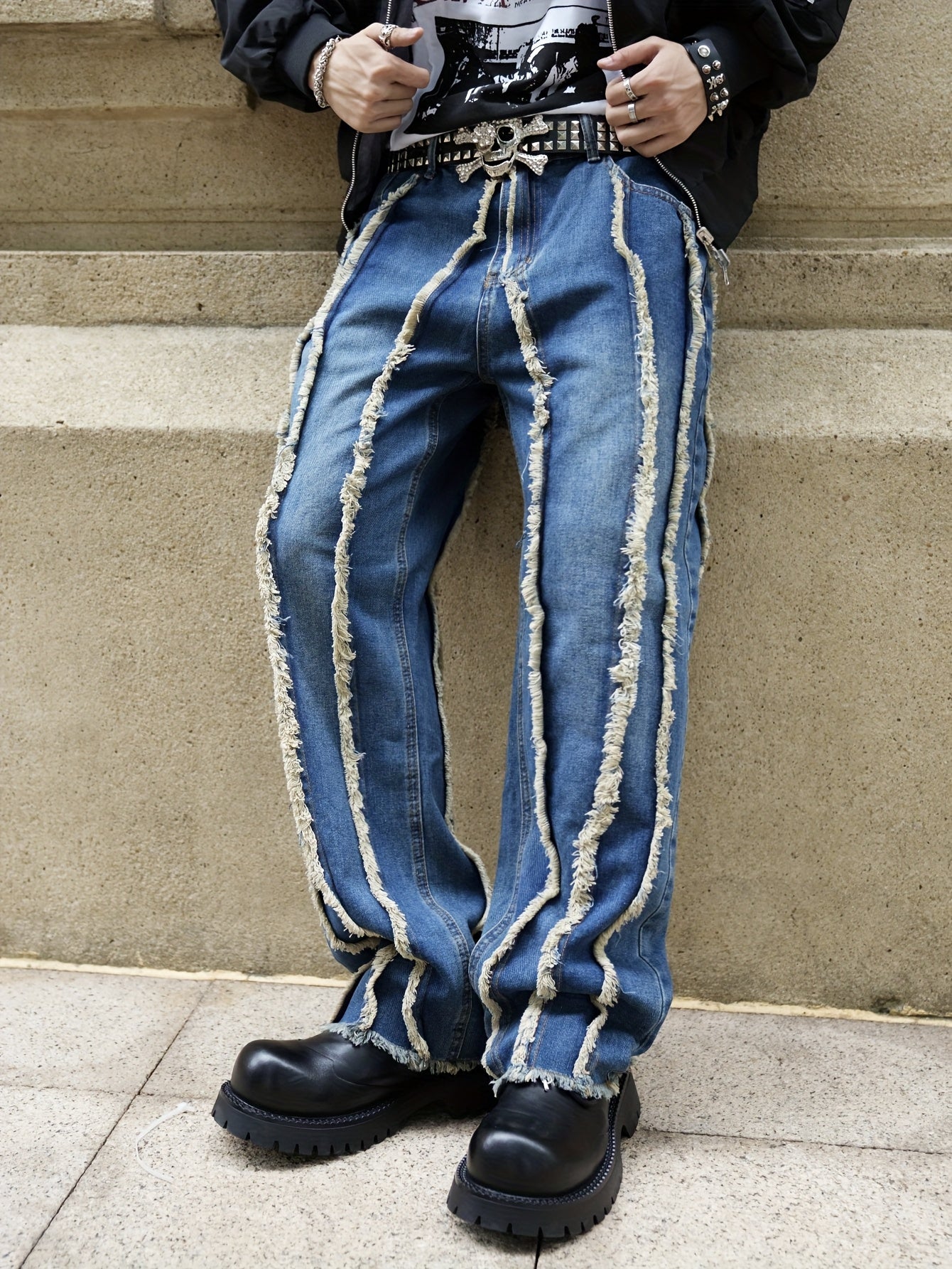 Men's Street Style Raw Hem Loose-Fit Jeans