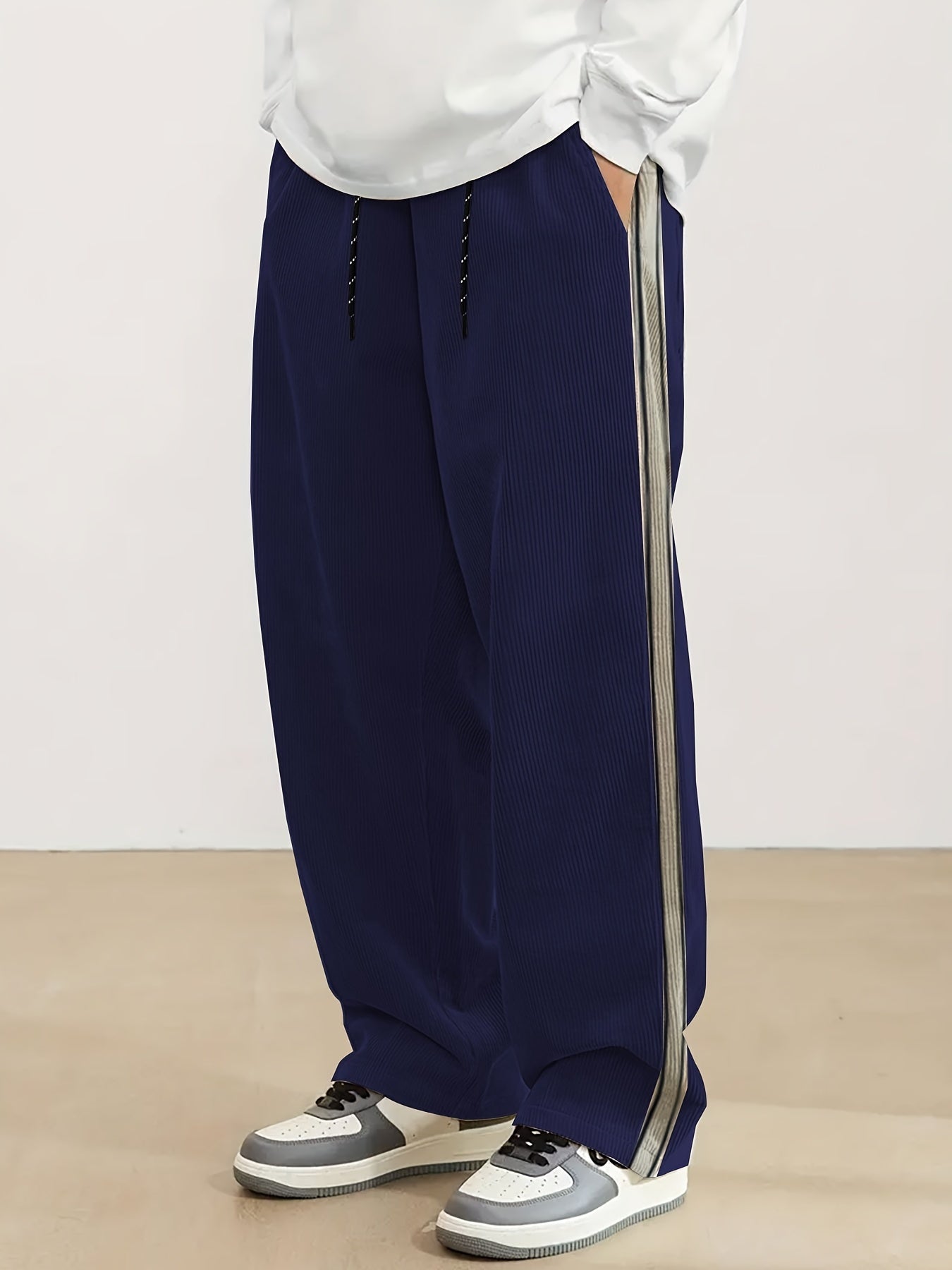 Men's Casual Straight-Leg Jacquard Striped Pants