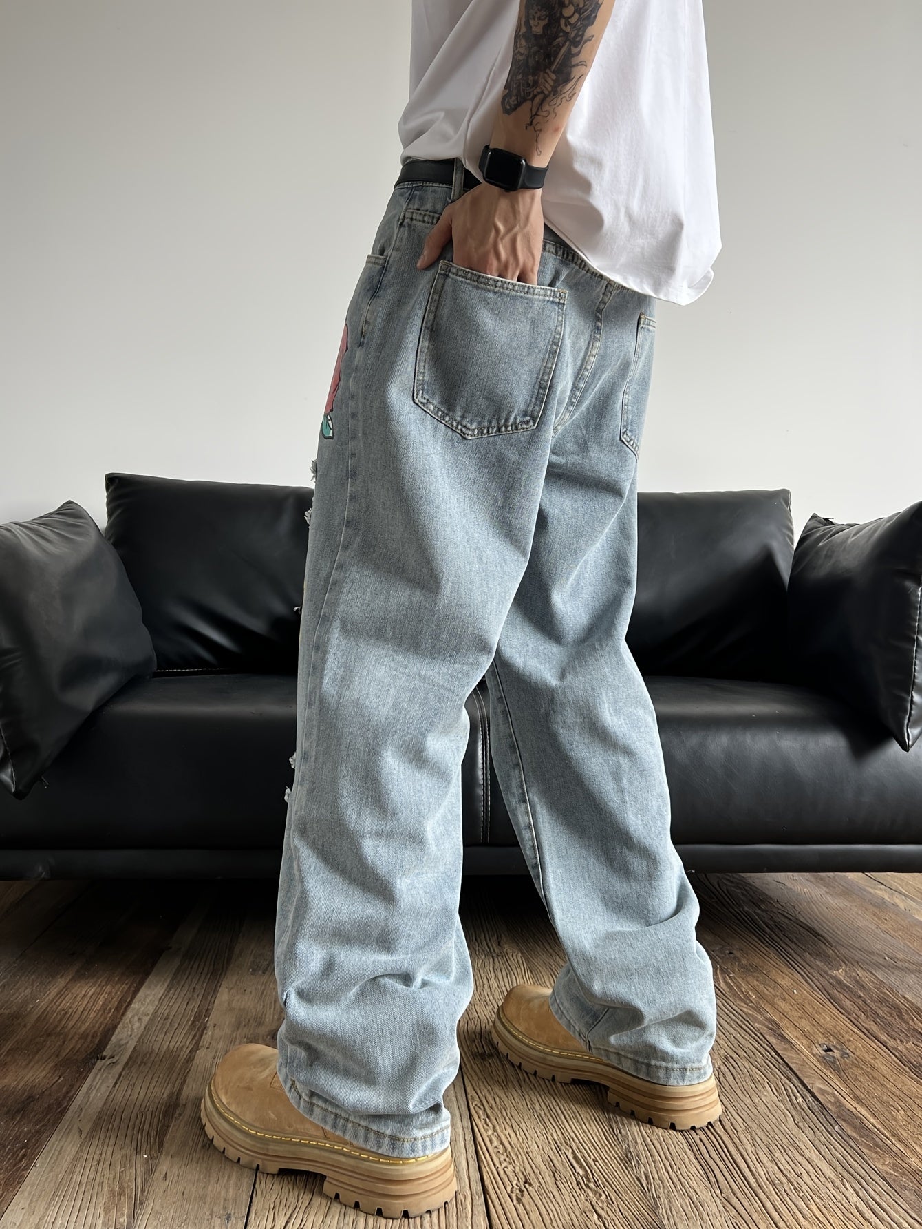 Printed Ripped Jeans