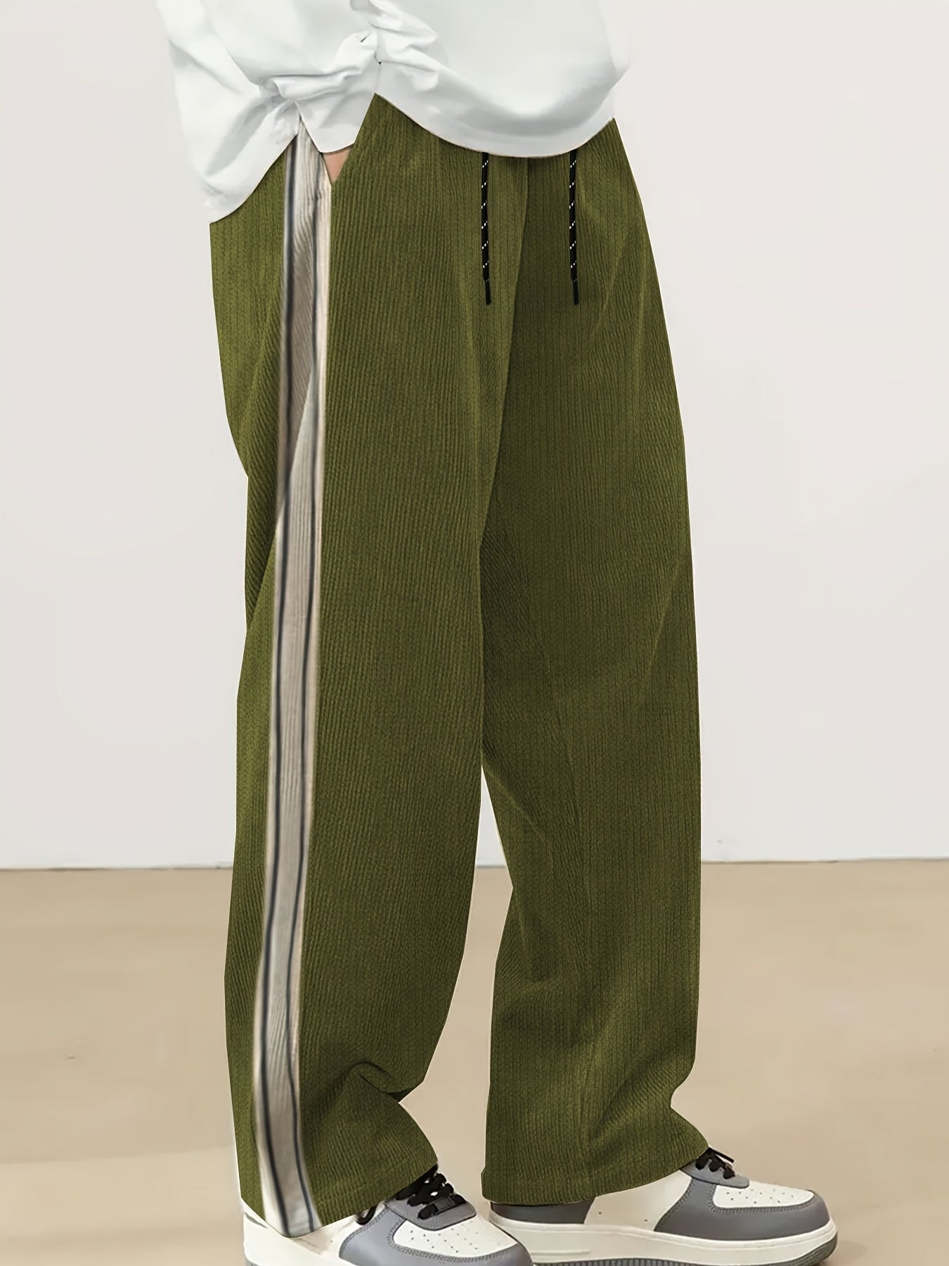 Men's Casual Straight-Leg Jacquard Striped Pants