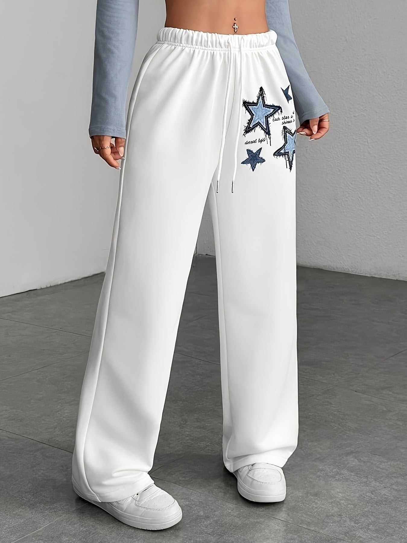 Women's White Star Print Casual Pants