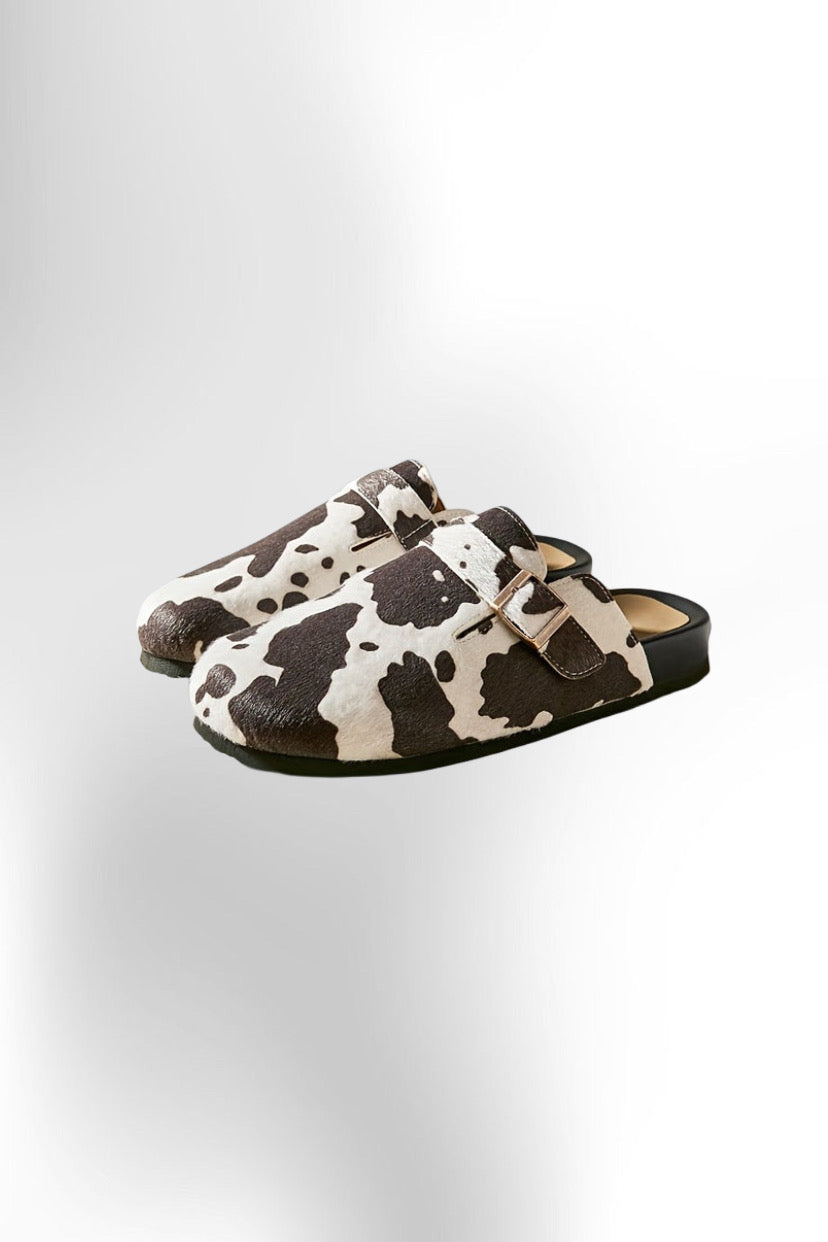 Casual Slip-On Cow Print Mules