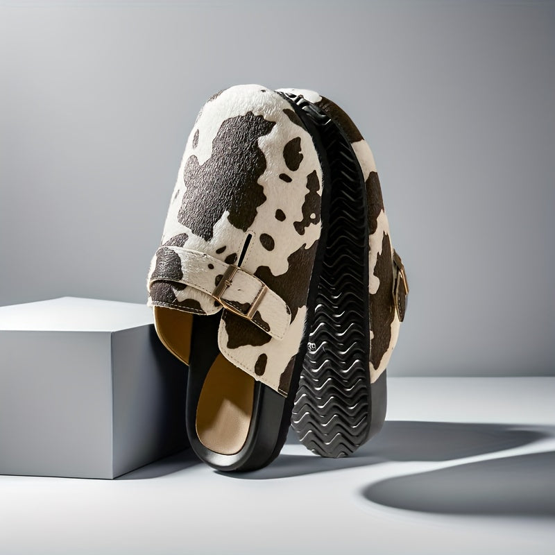 Casual Slip-On Cow Print Mules