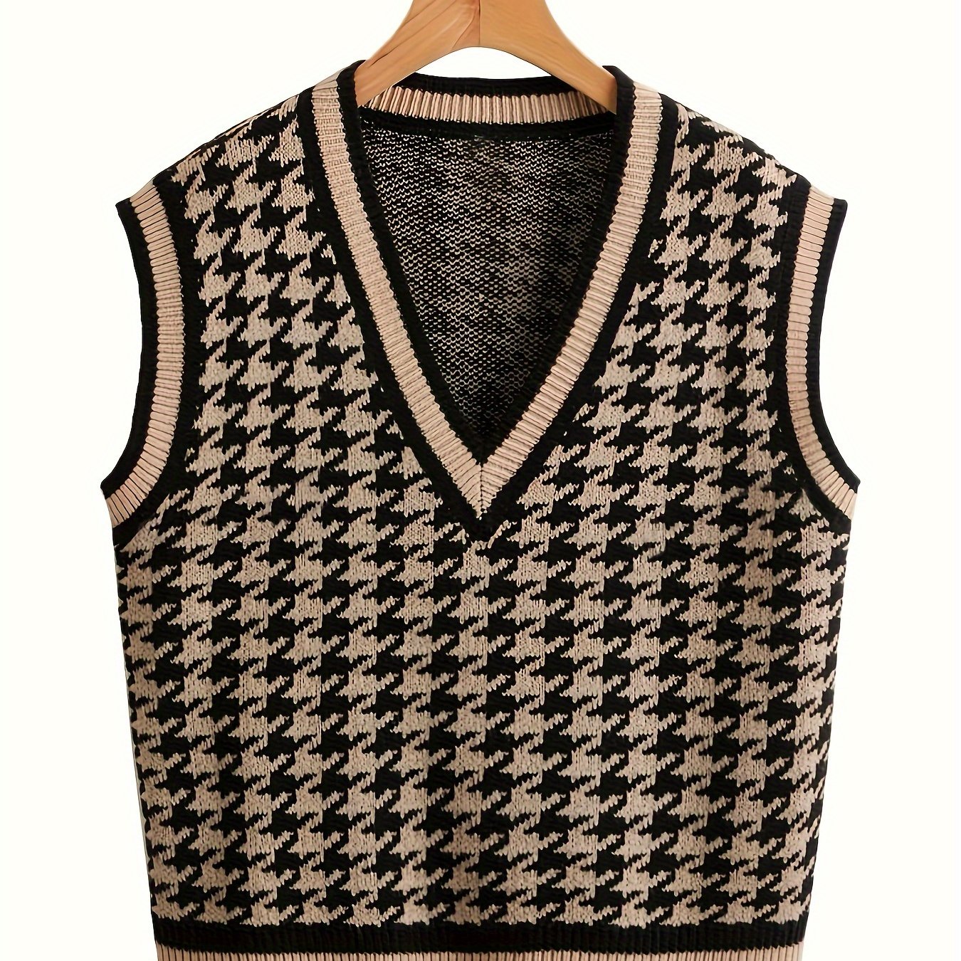 Houndstooth Print V Neck Sweater Vest