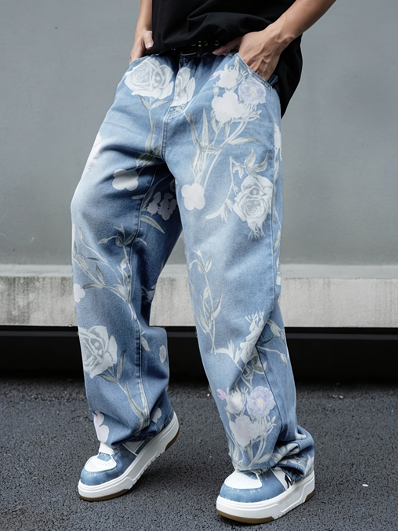 Men's Vintage Floral Print Loose Fit Straight