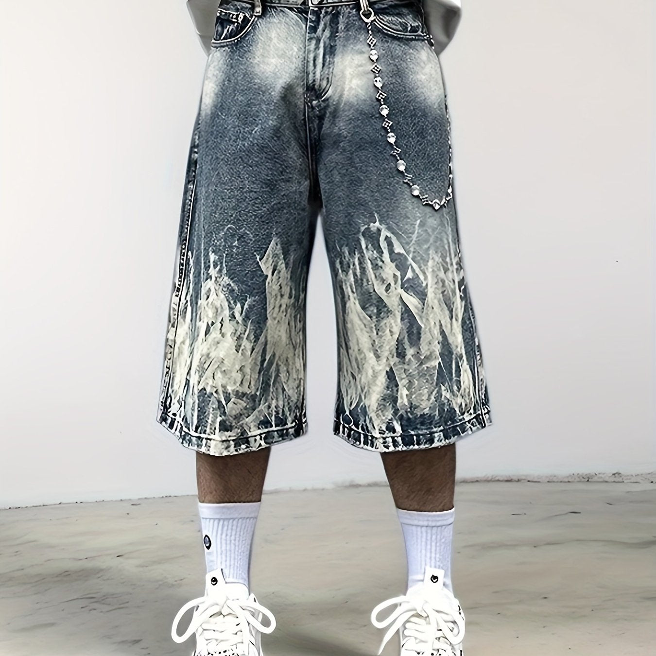 Men'S Punk-Inspired Loose Fit Denim Shorts