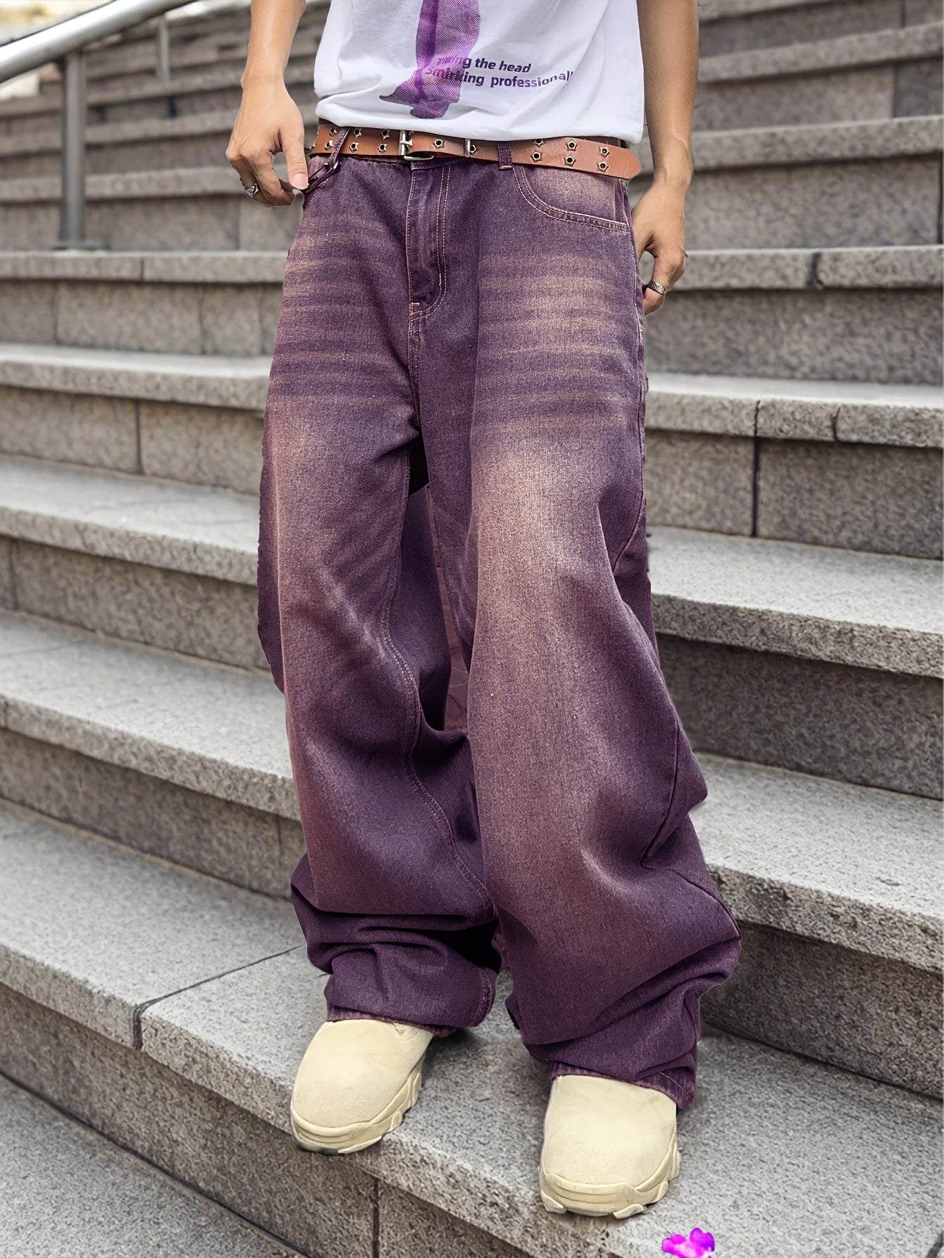 Distressed Color Wash Loose-Fit Denim Jeans