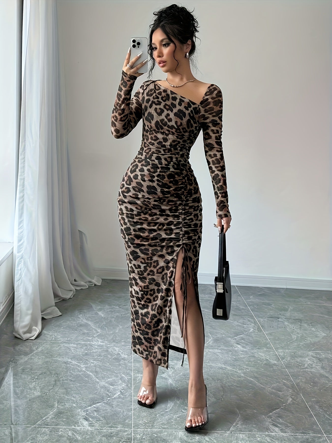 Women's Elegant Leopard Print Maxi Dress