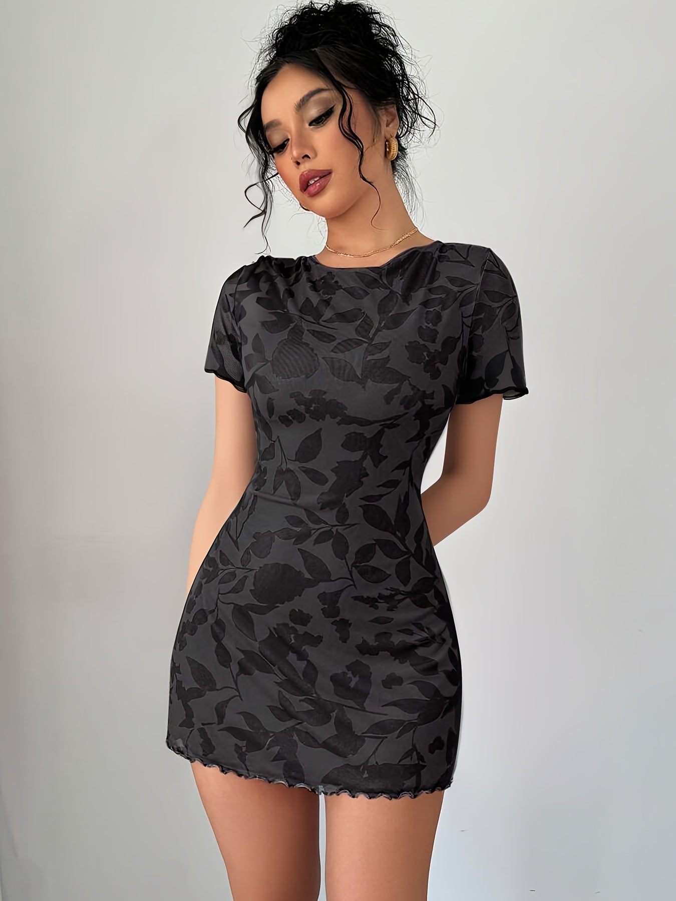 Women's Elegant Floral Print Bodycon Mini Dress