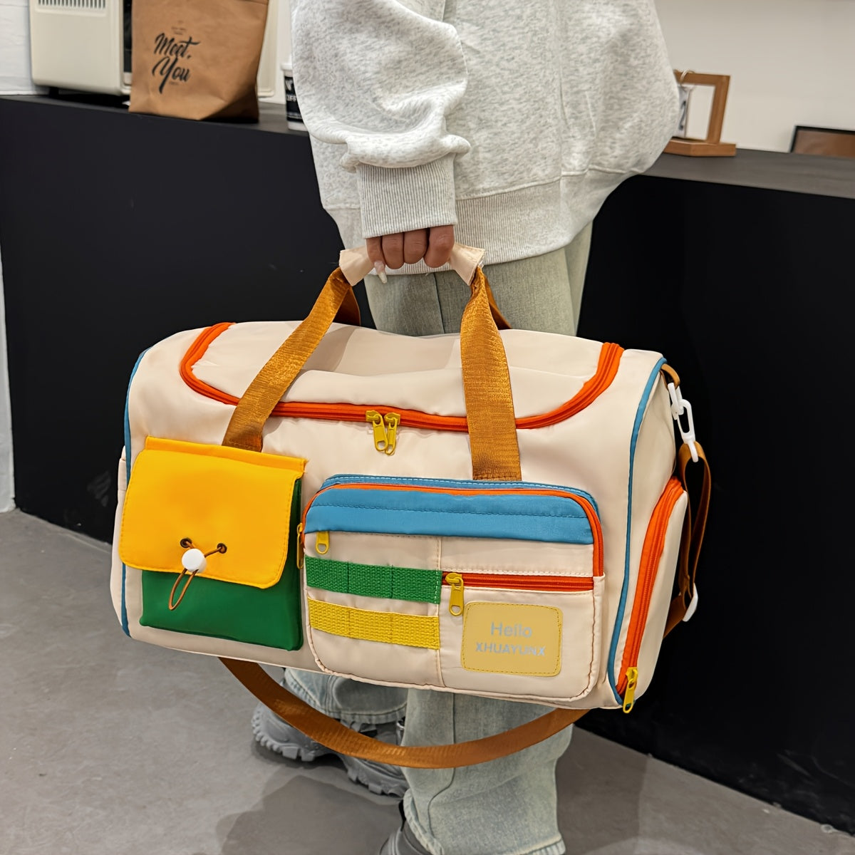 Color-Block Crossbody Fitness Bag