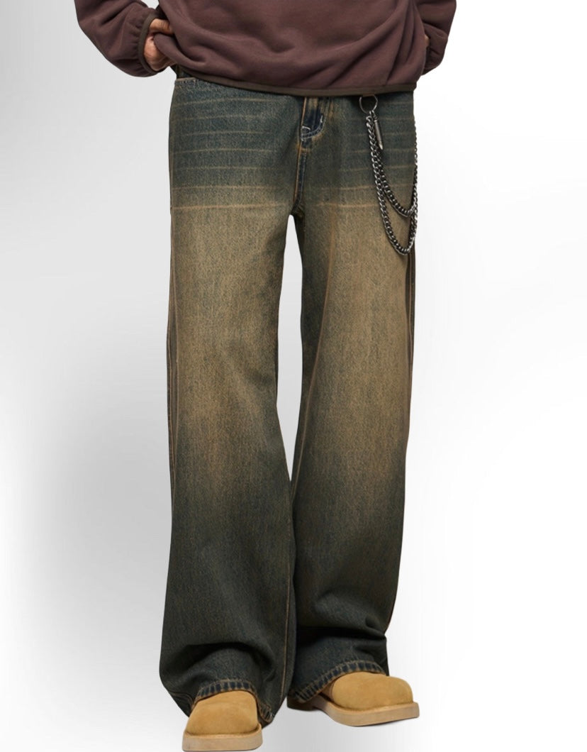 Men's Fashionable Washed Cut-Off Wide-Leg Faux Denim