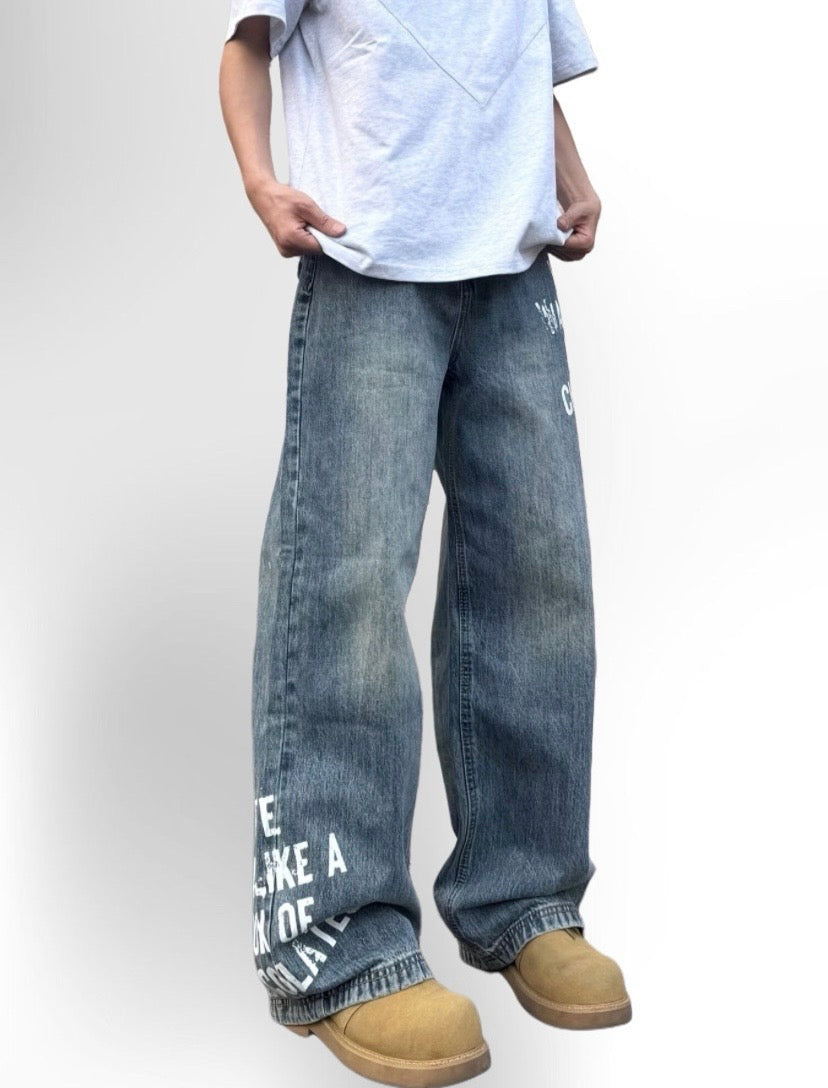 Men's Loose Fit Distressed Wash Jeans