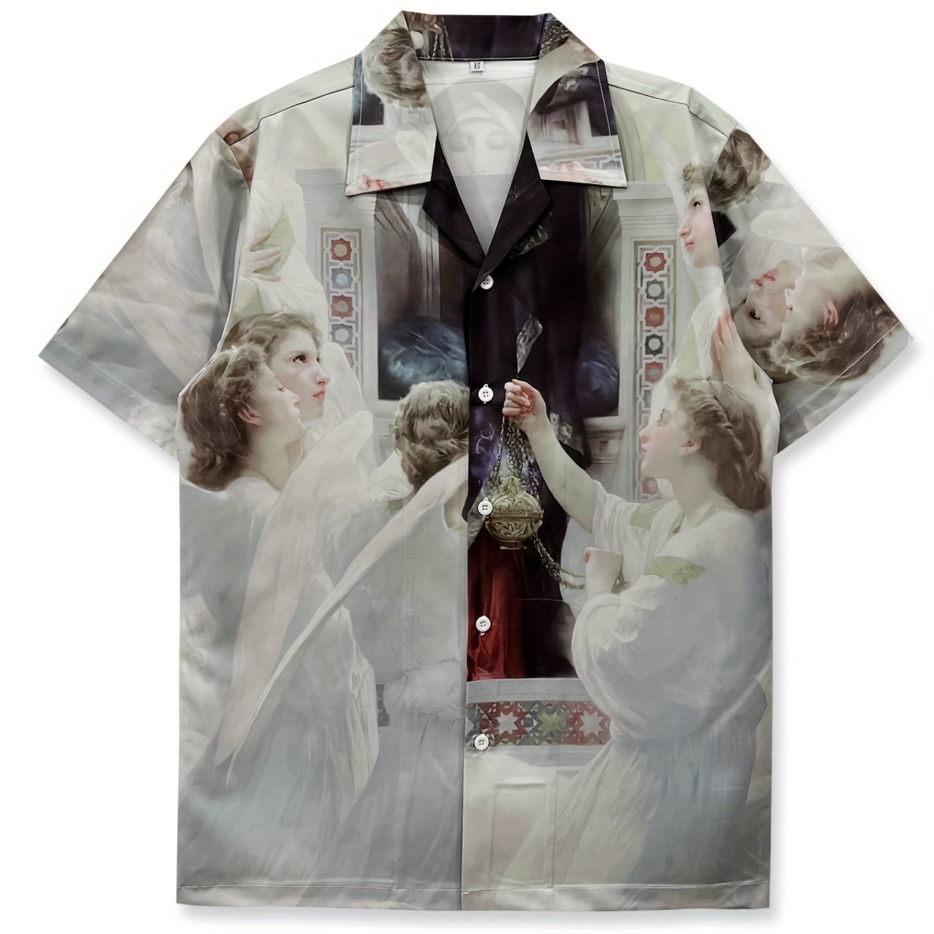 Men's Angelic Choir & Floral Print Short Sleeve Shirt
