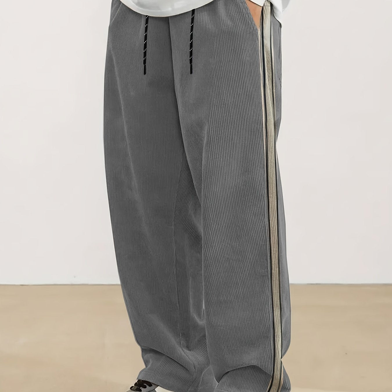 Men's Casual Straight-Leg Jacquard Striped Pants