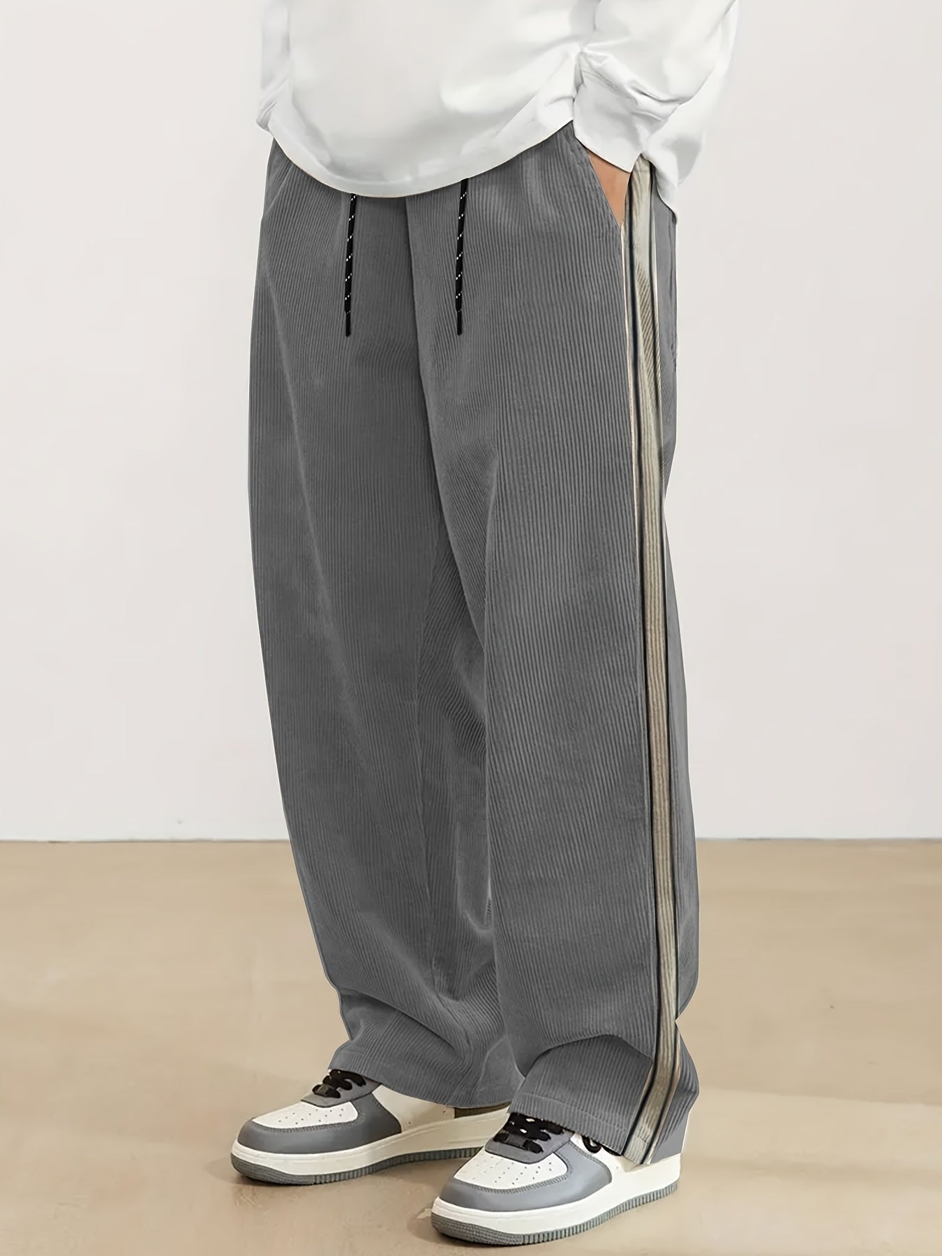 Men's Casual Straight-Leg Jacquard Striped Pants