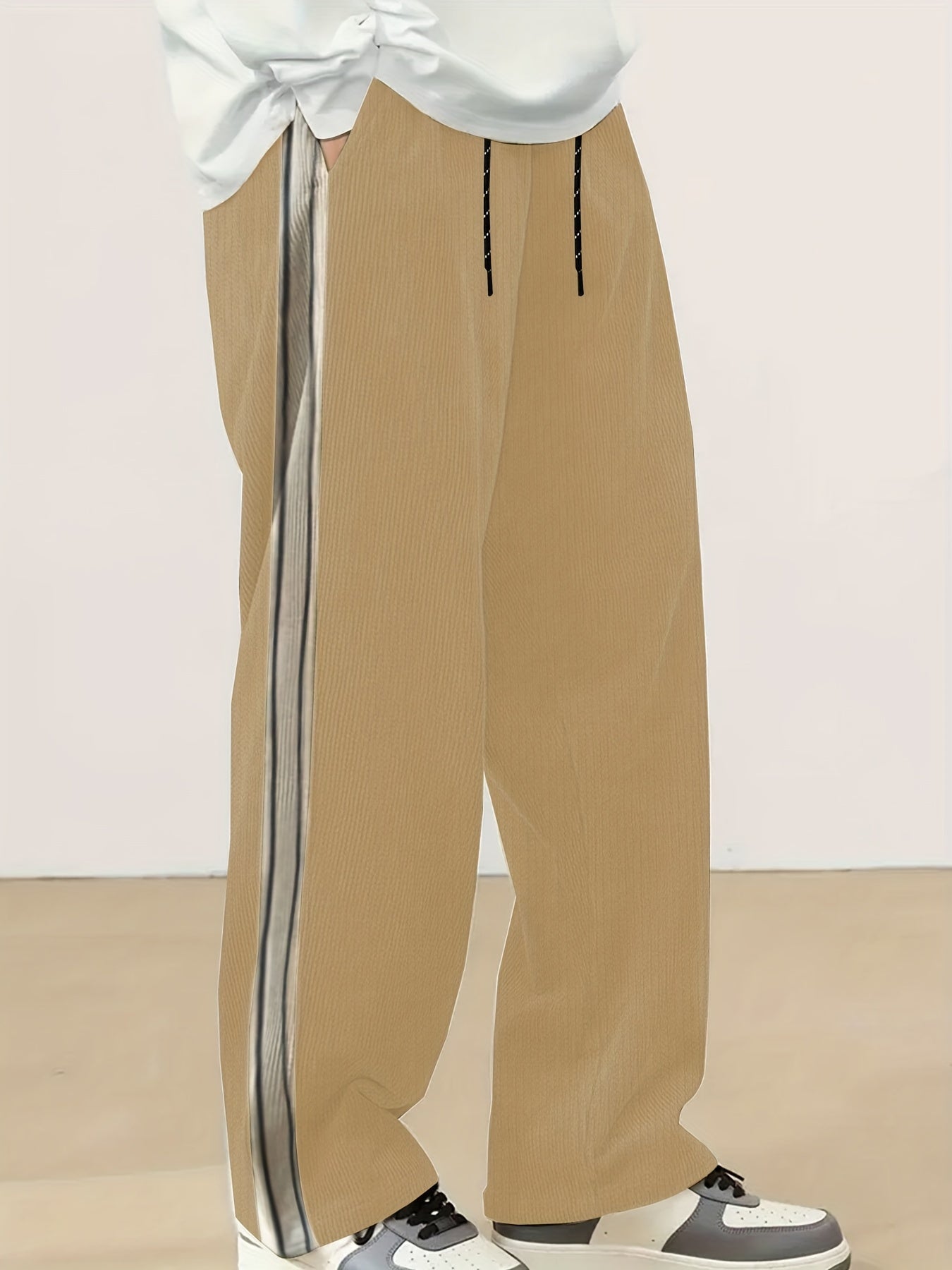 Men's Casual Straight-Leg Jacquard Striped Pants