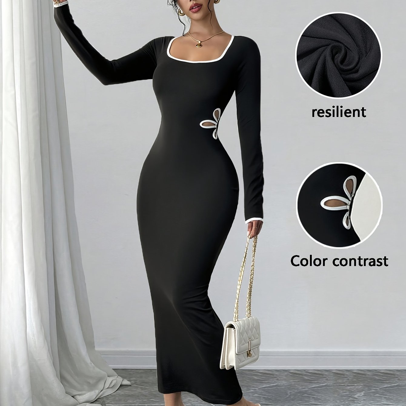Elegant Women'S Long-Sleeve Dress with a Round Neck