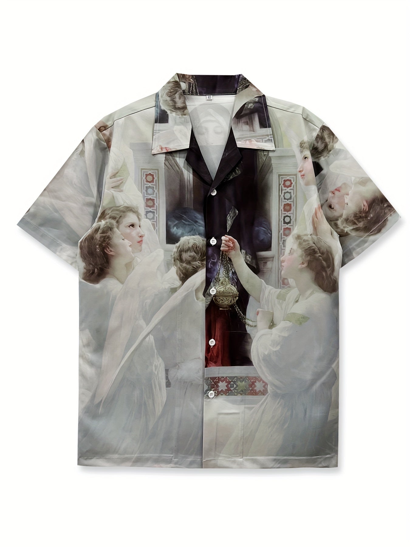 Men's Angelic Choir & Floral Print Short Sleeve Shirt
