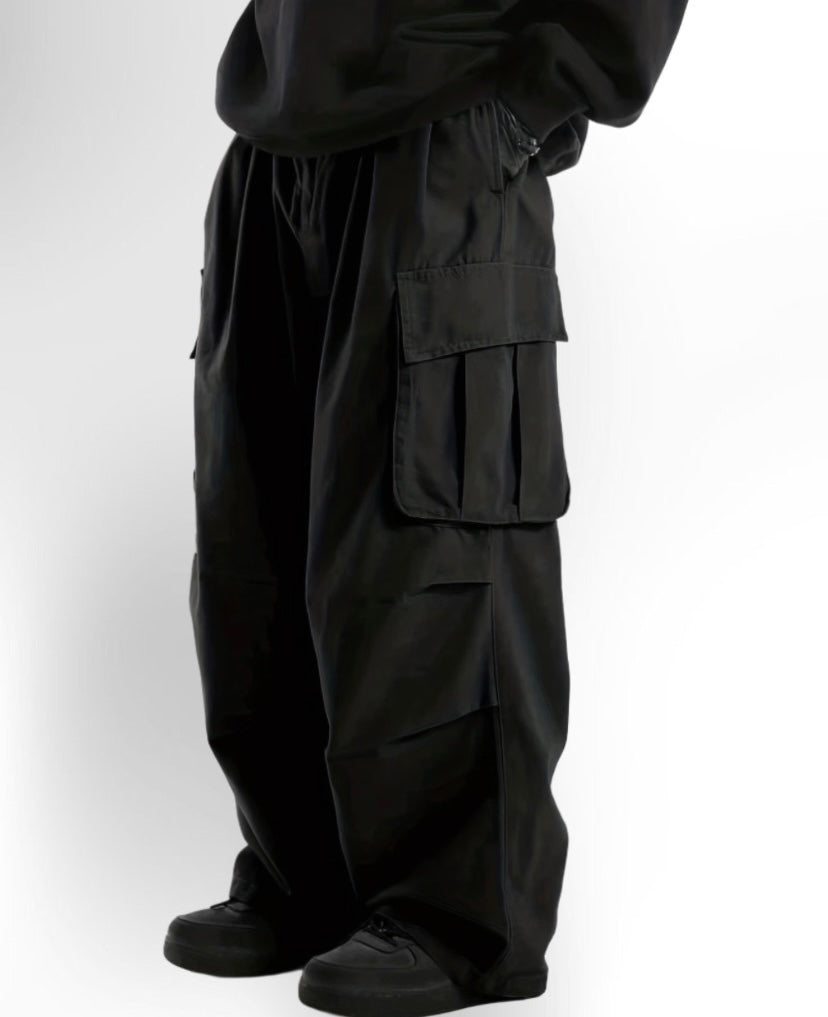 Solid Multi Flap Pockets Men's Straight Leg Cargo Pants