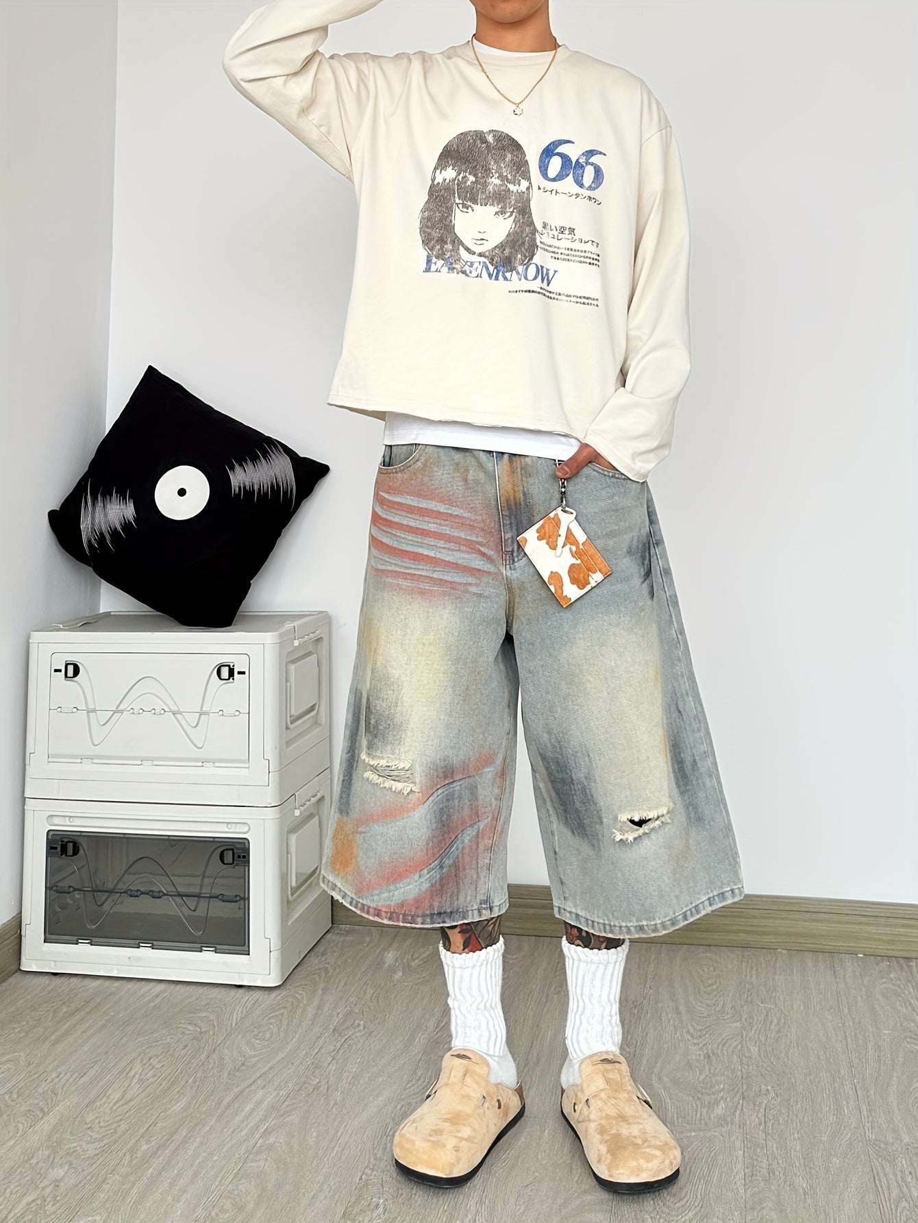 Distressed Washed Ripped Loose Jorts