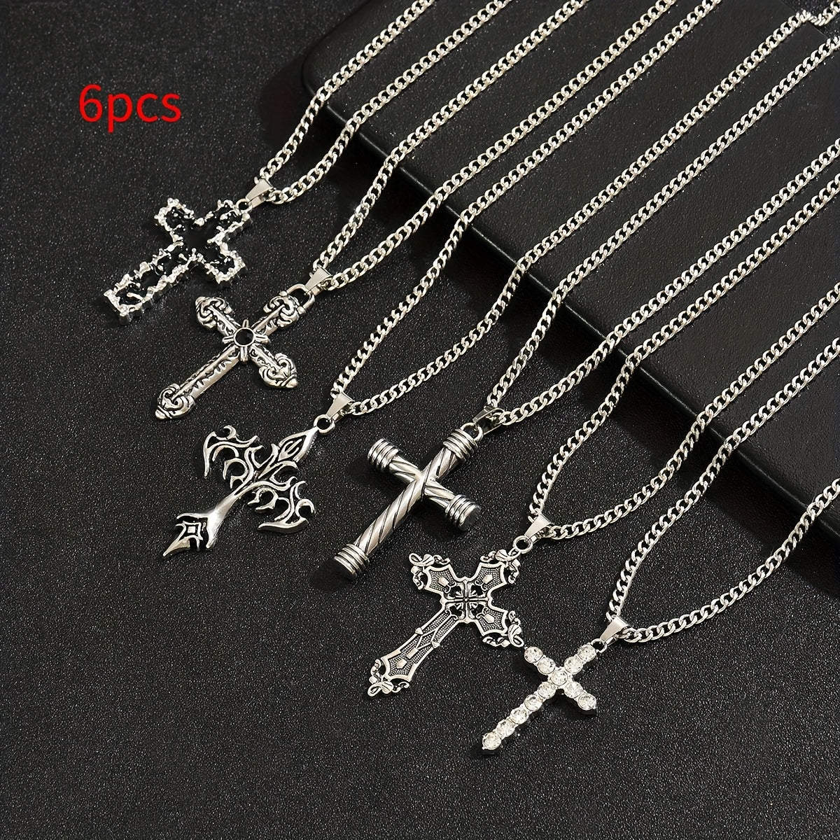 6pcs Men'S Stainless Steel Chain Necklace Set