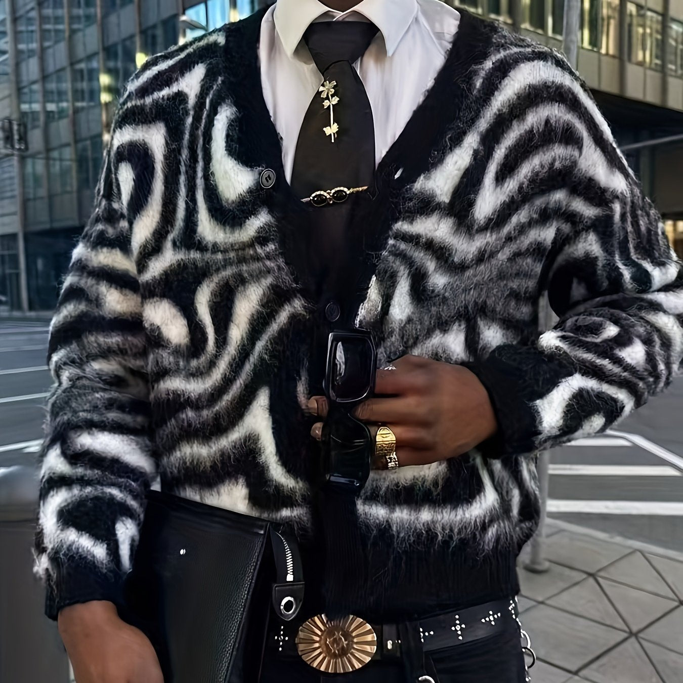 Zebra Pattern Knit Cardigan