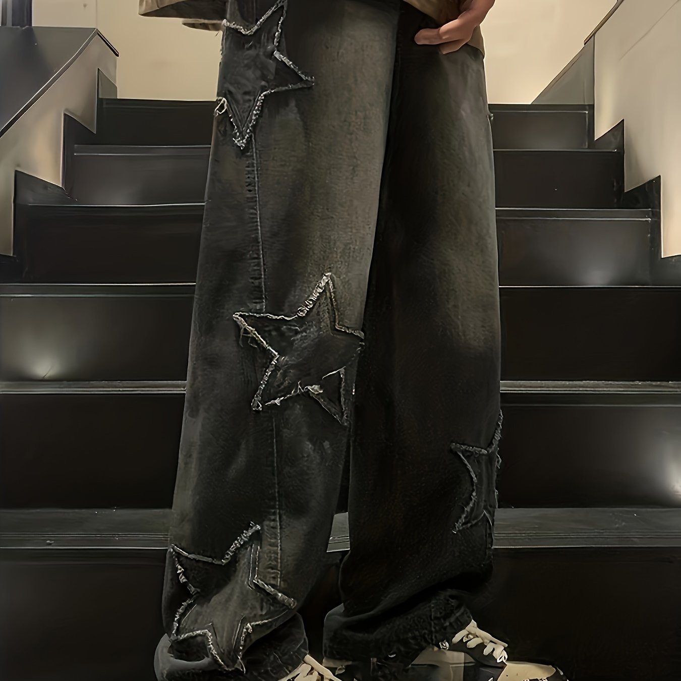 Star Embroidered Loose-Fit Jeans