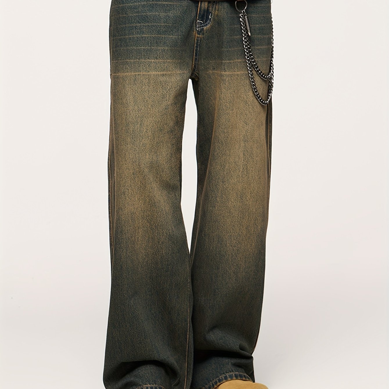 Men's Fashionable Washed Cut-Off Wide-Leg Faux Denim