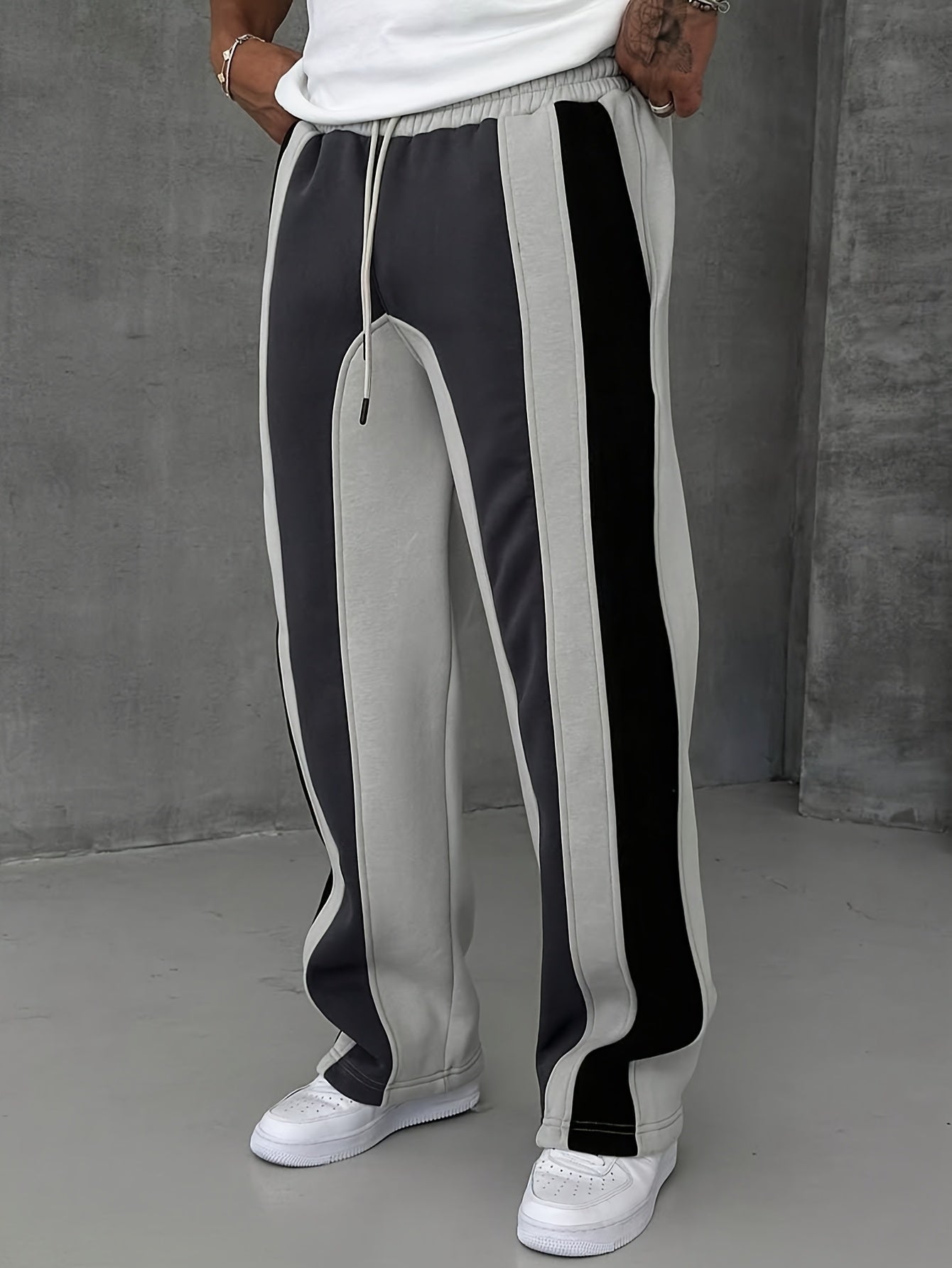 Casual Striped Color-Block Loose-Fit Straight-Leg Pants