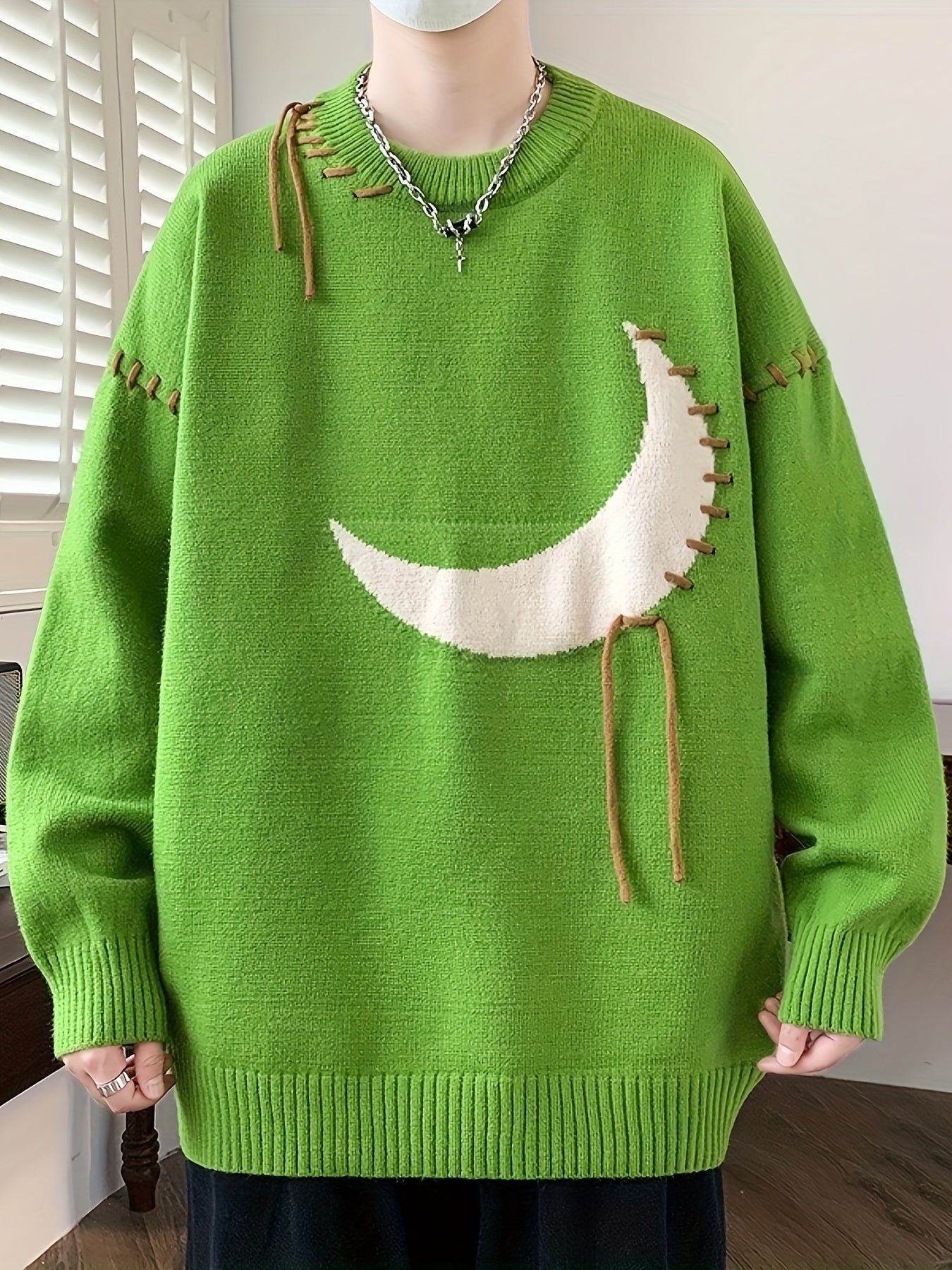 Men's Casual Loose Fit Distressed Asymmetrical Hem Sweater