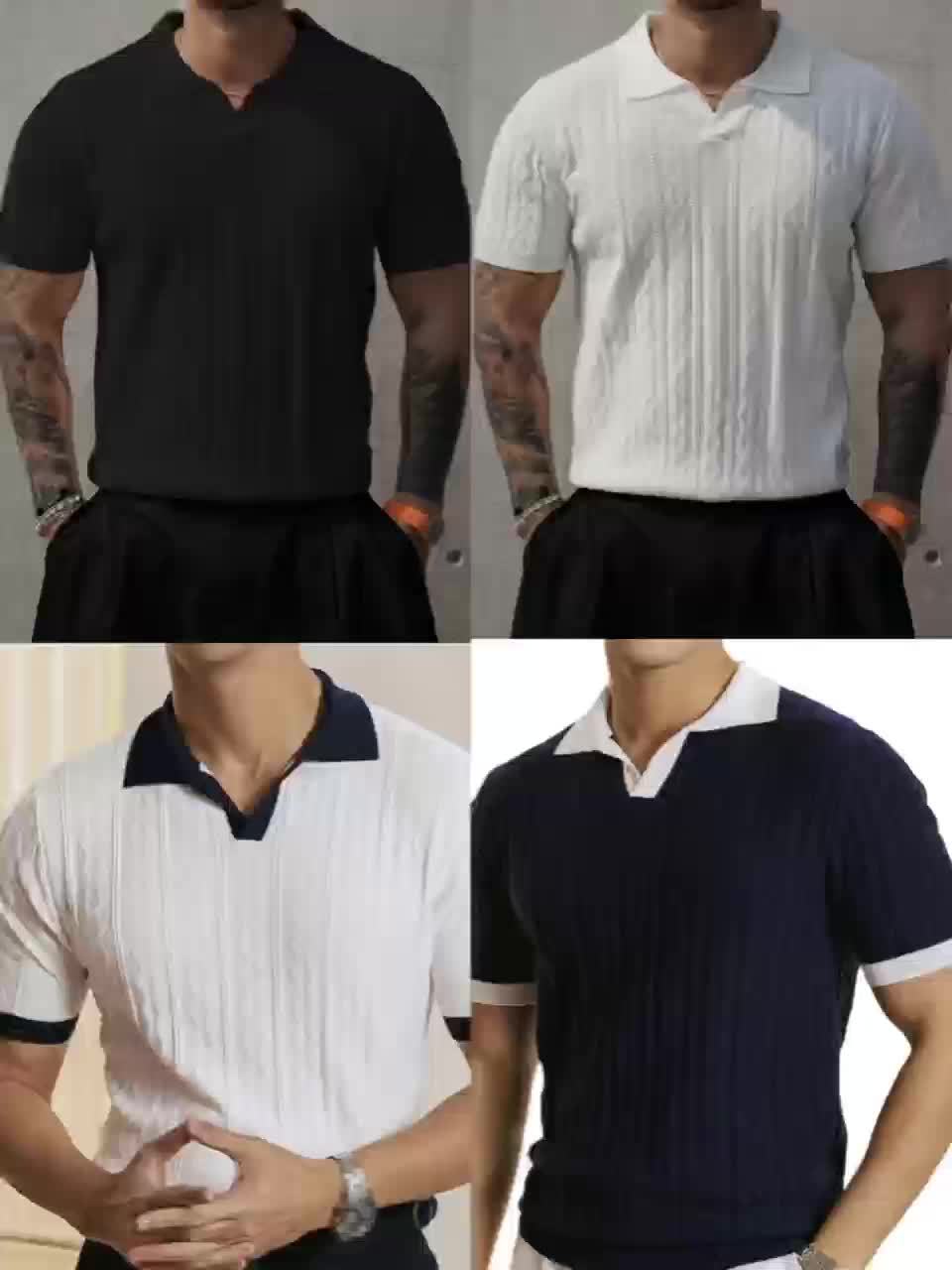 Men's Summer Slim Fit Contrast Collar Short Sleeve Knit Sweater