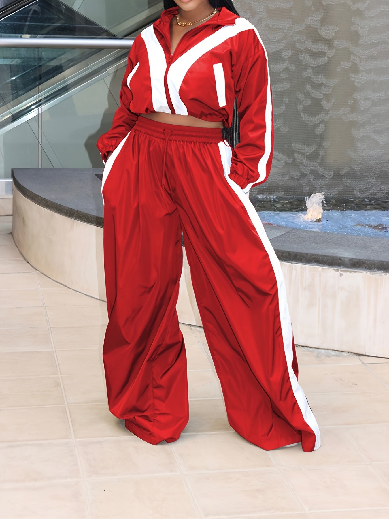 Women'S Color Block Two-Piece Casual Outfit Set