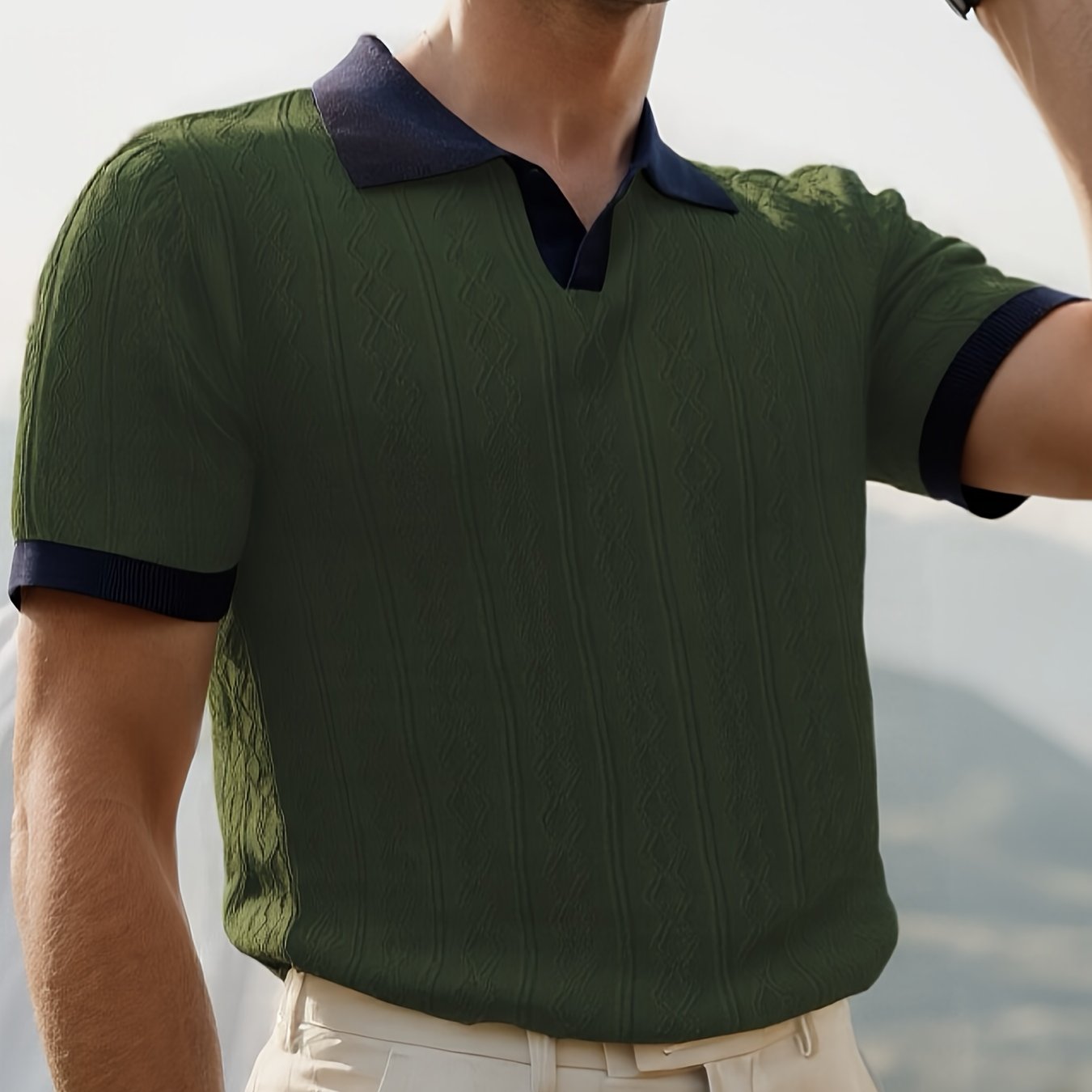 Men's Summer Slim Fit Contrast Collar Short Sleeve Knit Sweater