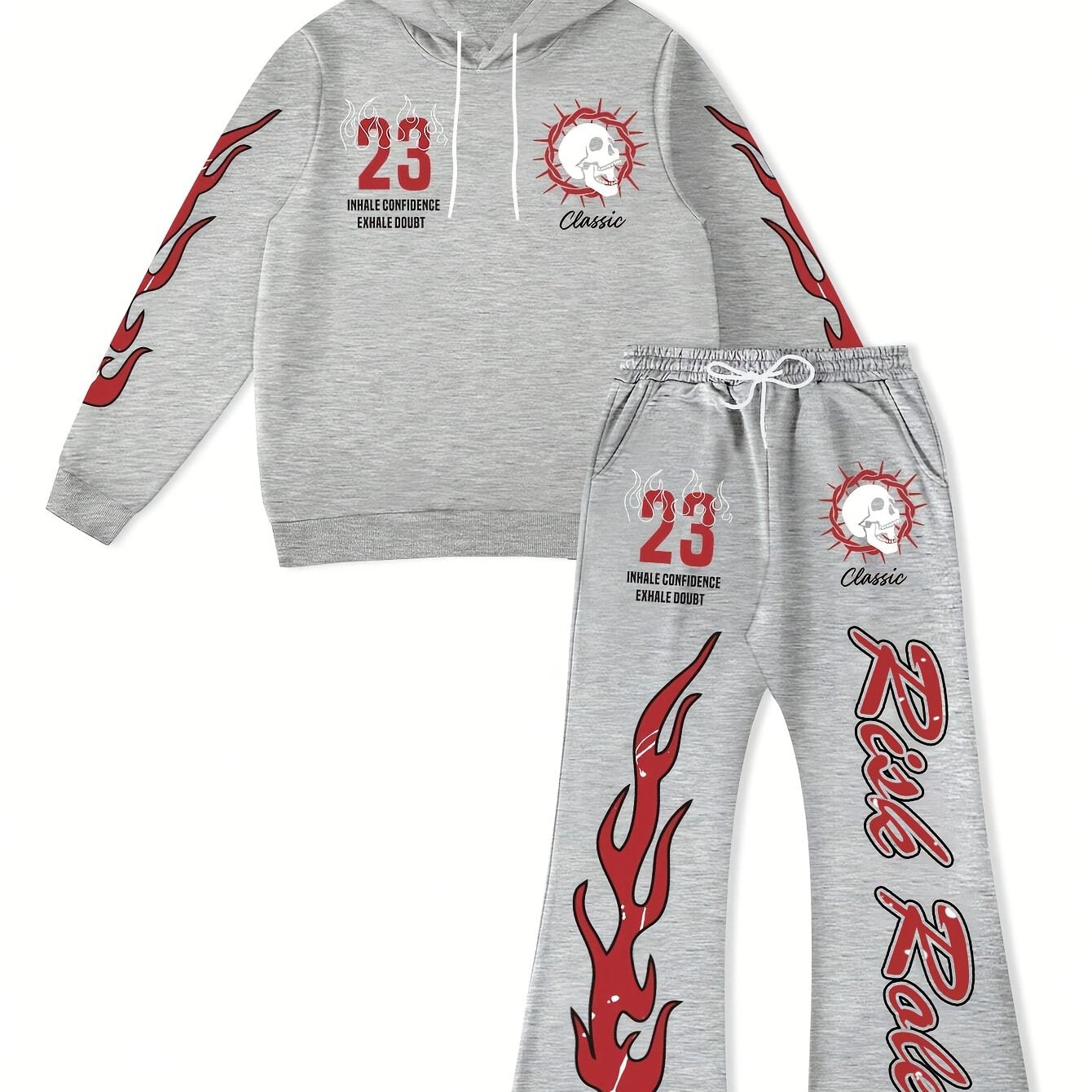 Flame Graphic Hoodie & Sweatpants 2 Piece Set