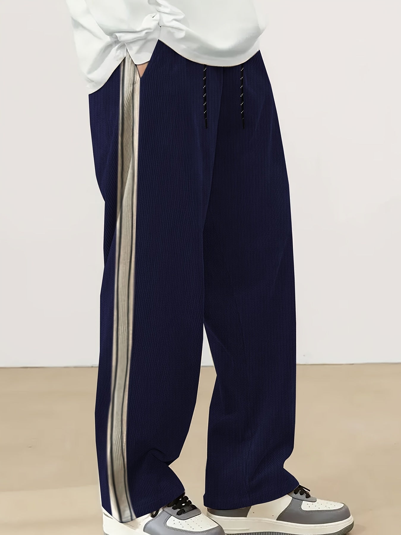 Men's Casual Straight-Leg Jacquard Striped Pants