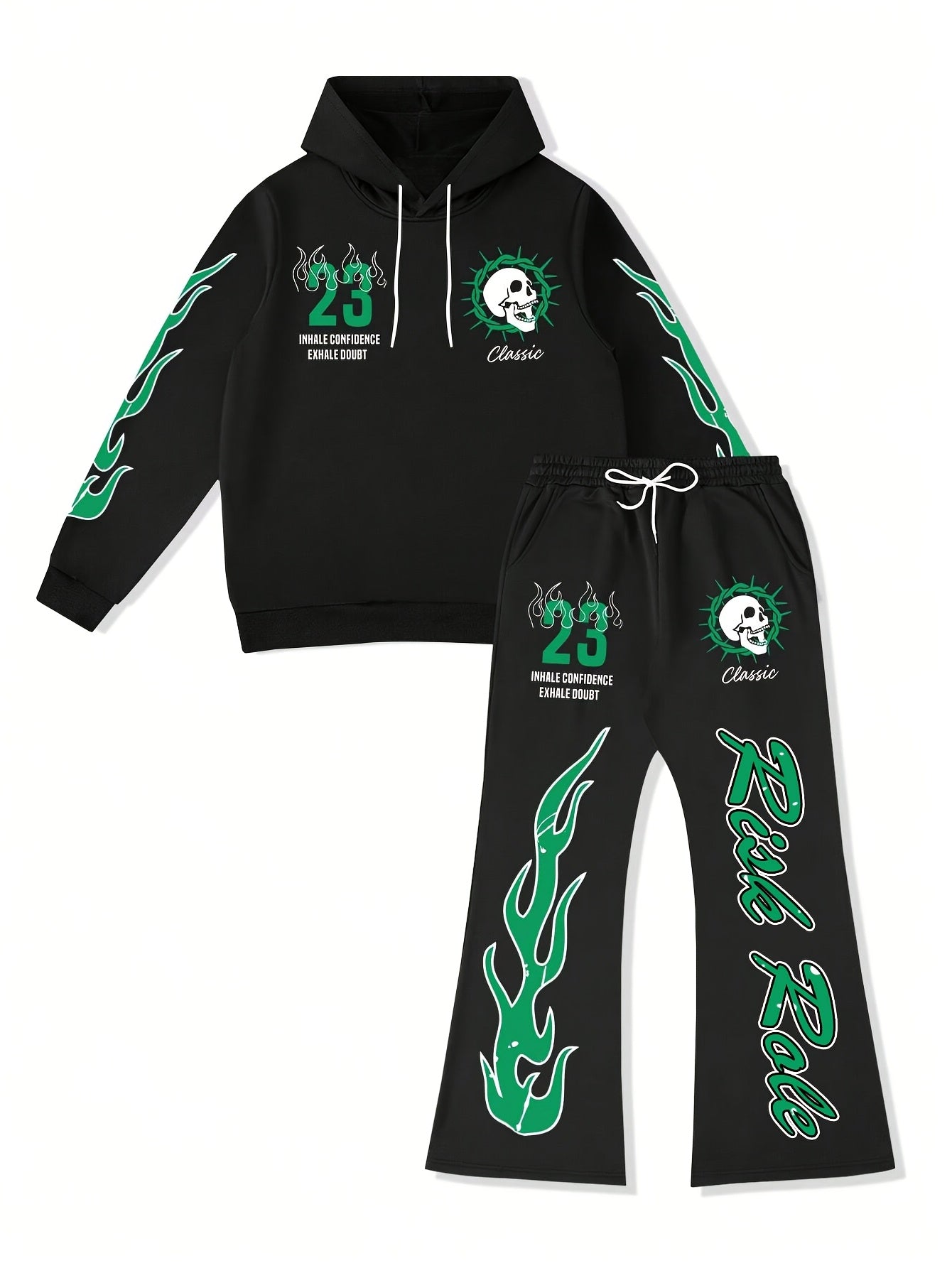 Flame Graphic Hoodie & Sweatpants 2 Piece Set