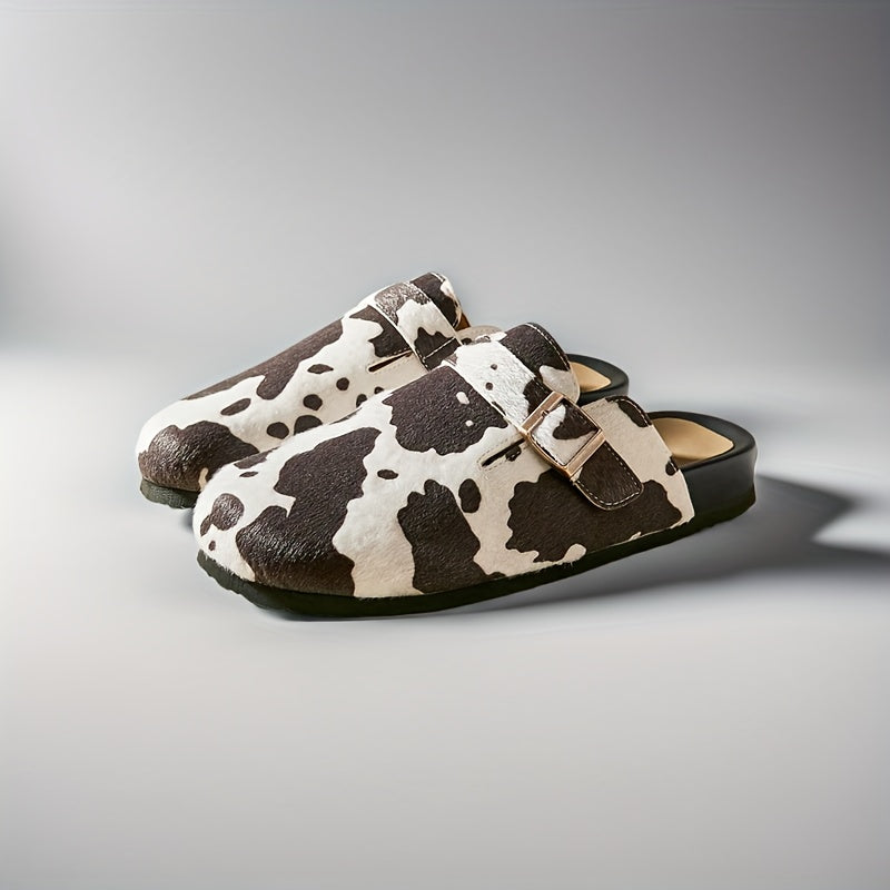 Casual Slip-On Cow Print Mules