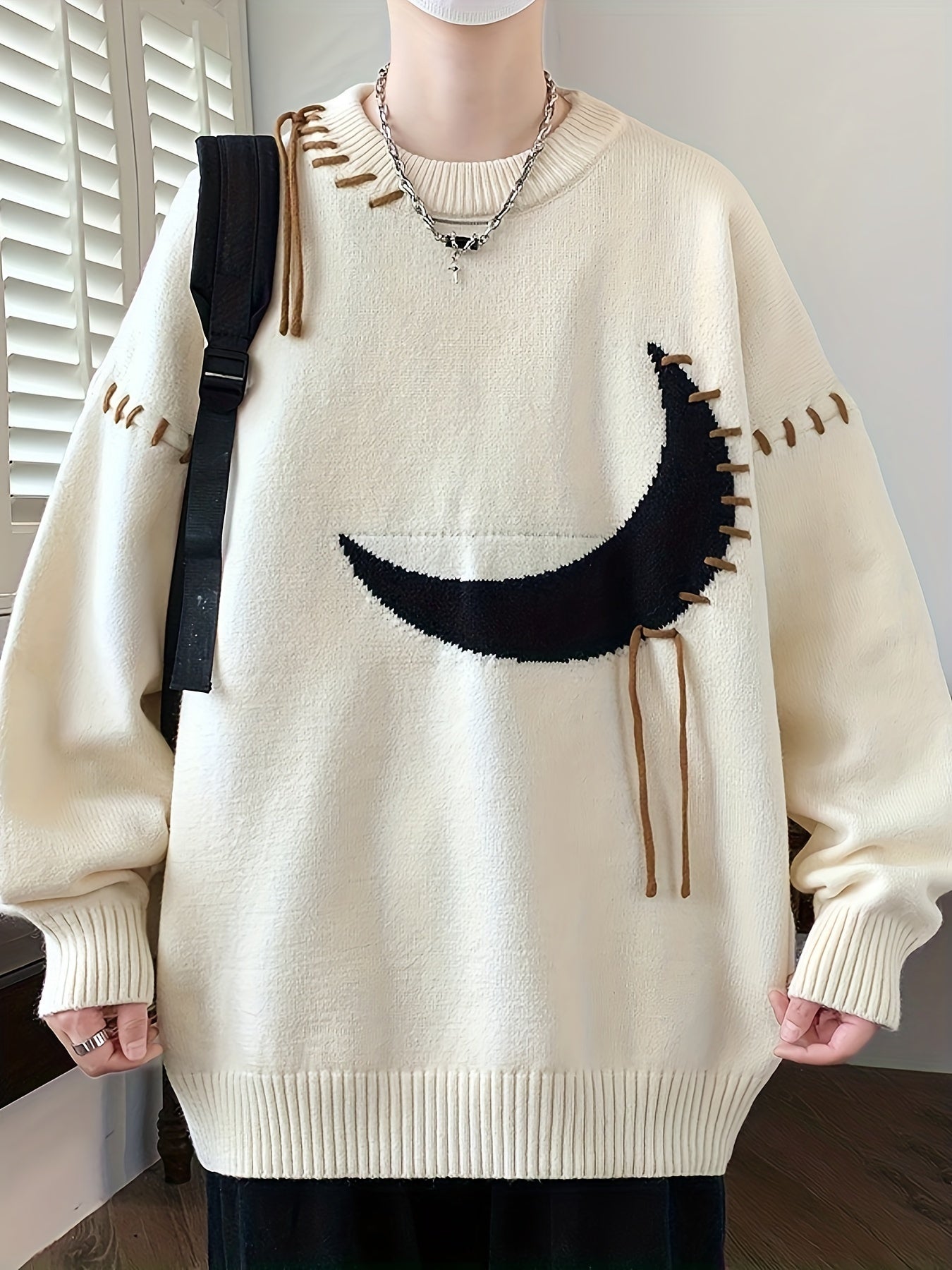 Men's Casual Loose Fit Distressed Asymmetrical Hem Sweater