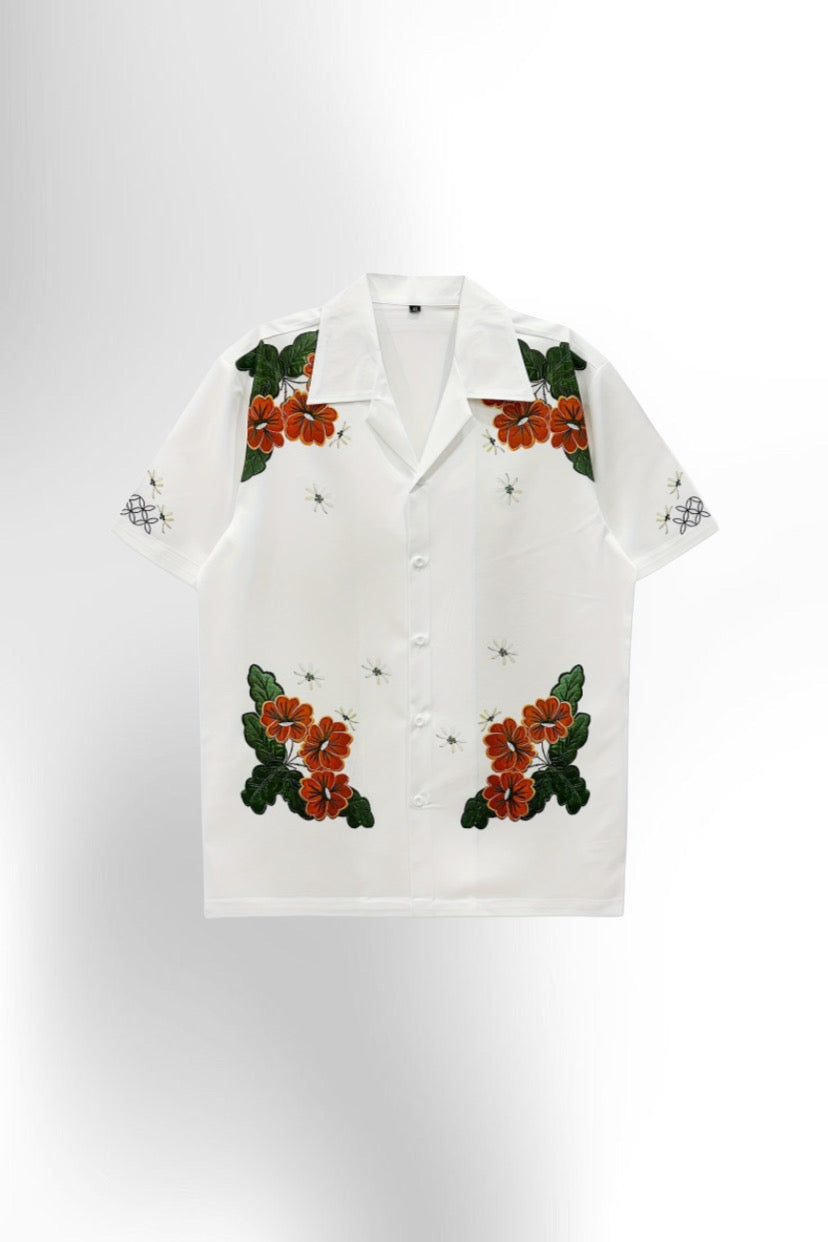 Men'S White Short Sleeve Hawaiian Shirt