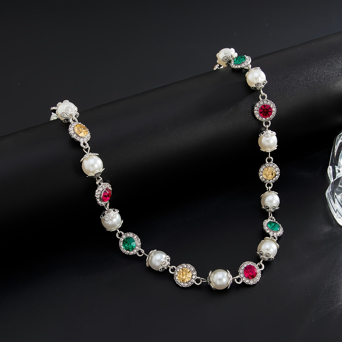 Colored Imitation Pearl Necklace and Bracelet