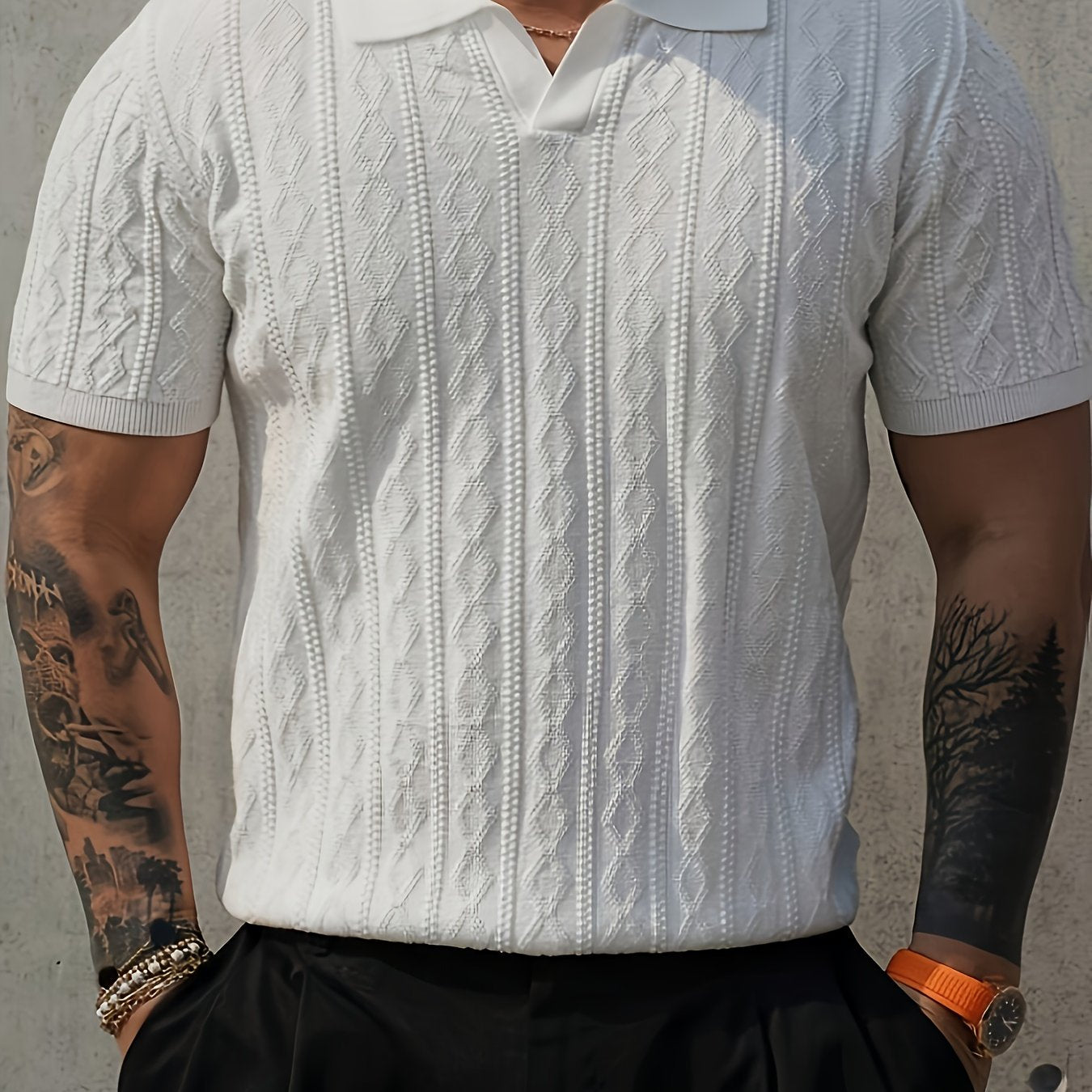 Men's Summer Slim Fit Contrast Collar Short Sleeve Knit Sweater