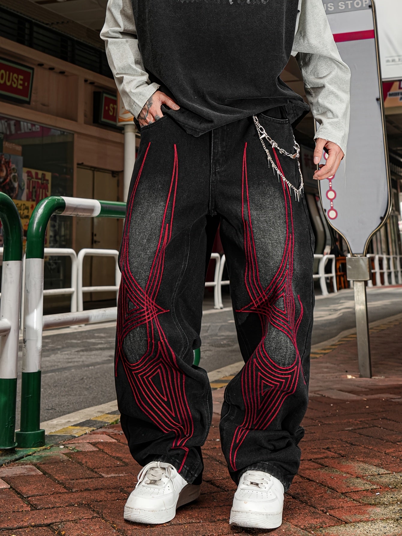 Black Embroidered Jeans