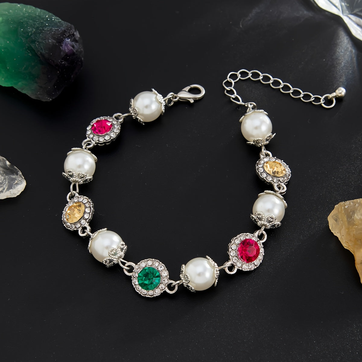Colored Imitation Pearl Necklace and Bracelet