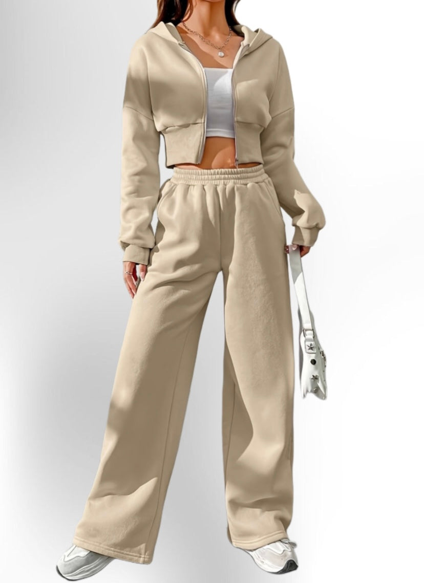 Women'S Zip-Up Hoodie and Pants Two-Piece Set -