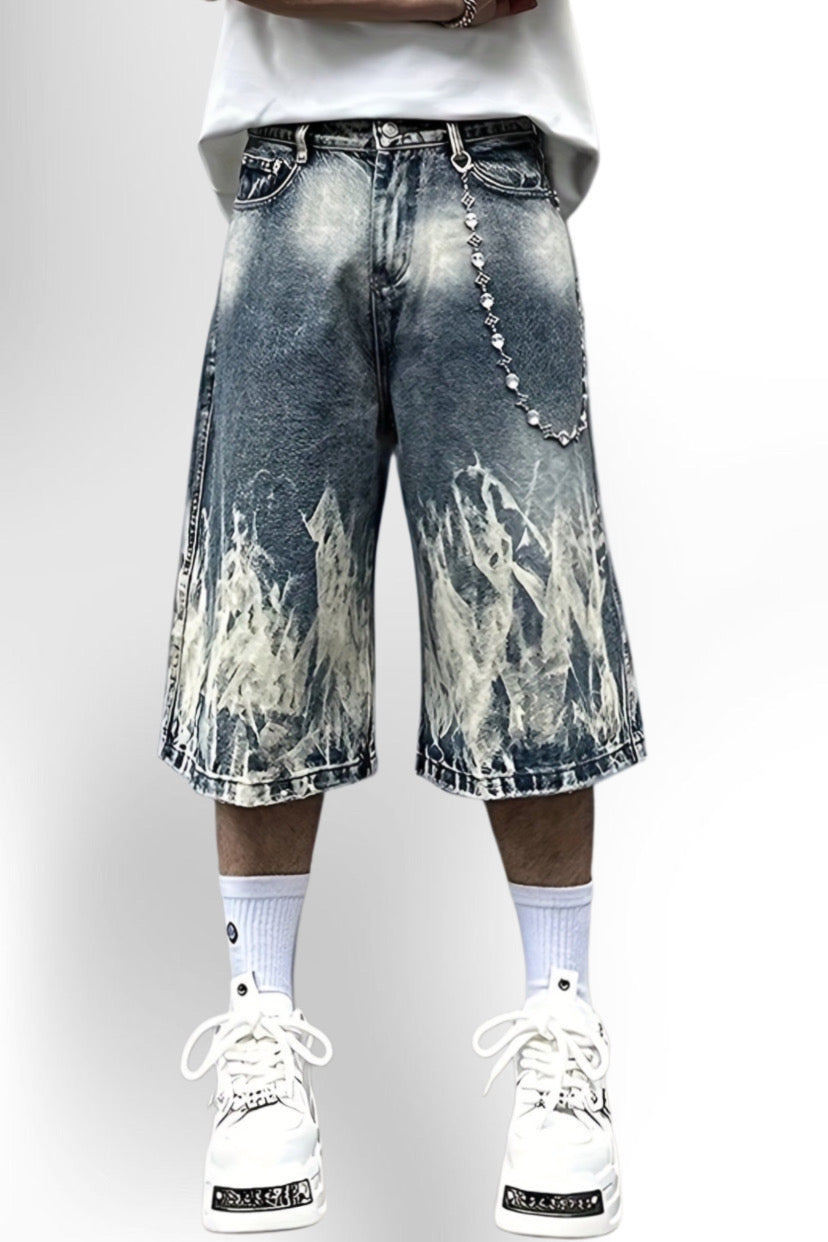Men'S Punk-Inspired Loose Fit Denim Shorts