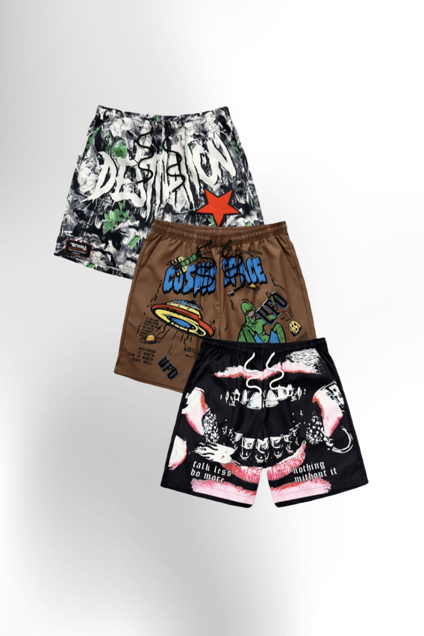 Men's Three-Piece Set Printed Beach Shorts