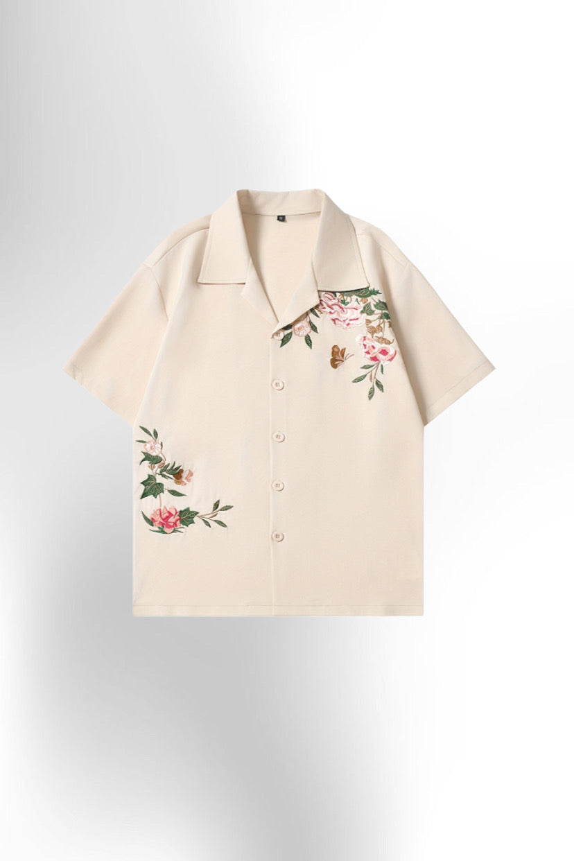 Men'S Casual Floral Embroidered Shirt