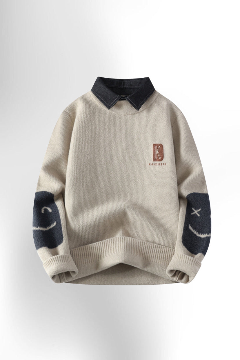 Knit Sweater with Faux Two-Piece Design