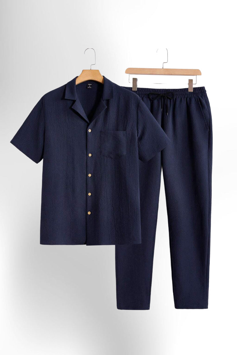 Men Short Sleeve Shirt And Pants Casual Summer Two-Piece Set